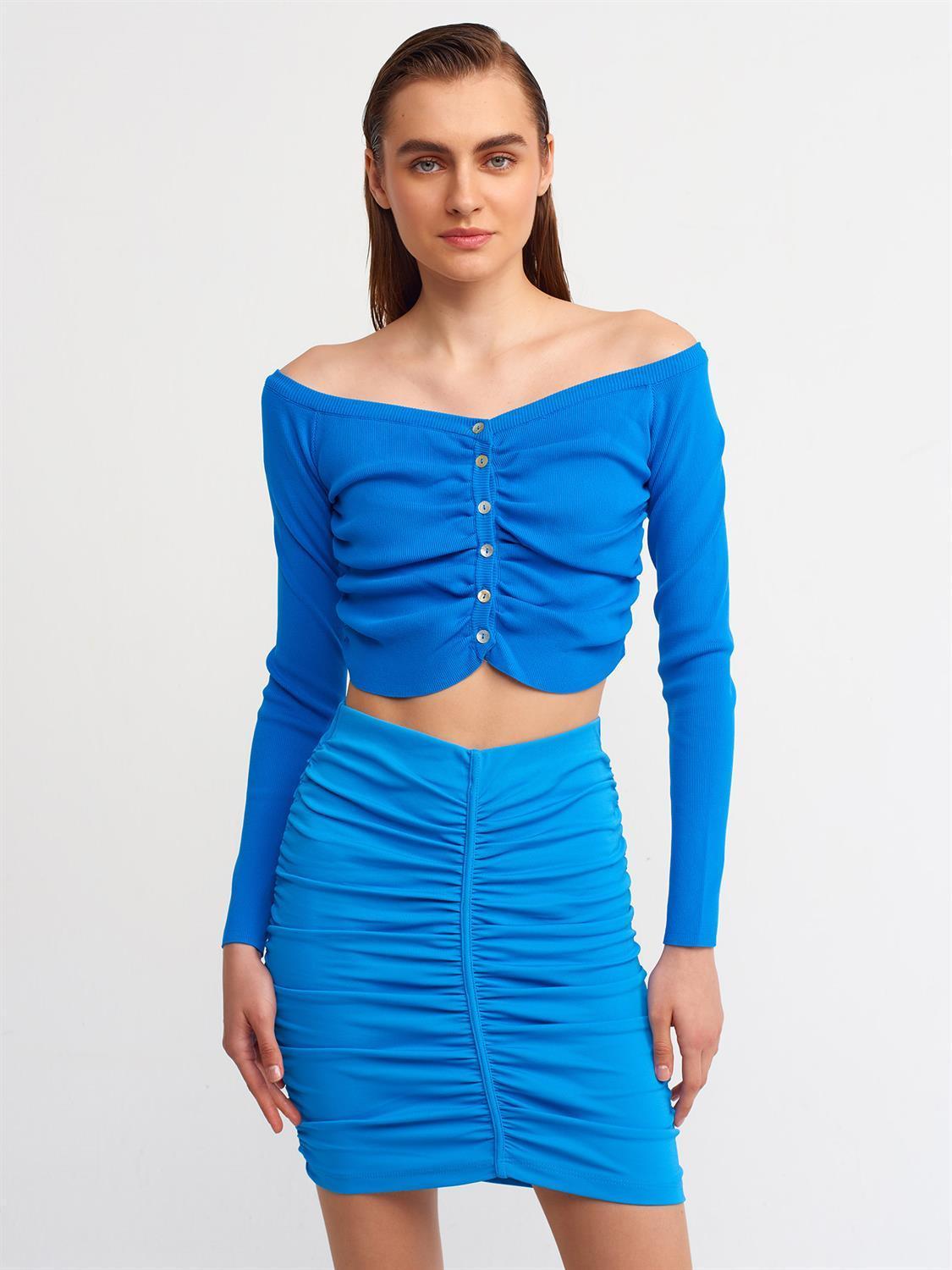 Pleated Mini Skirt Blue / L / 8 ZEFASH