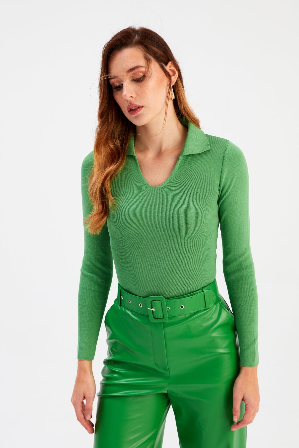 Polo Neck Knitwear Green / One Size ZEFASH