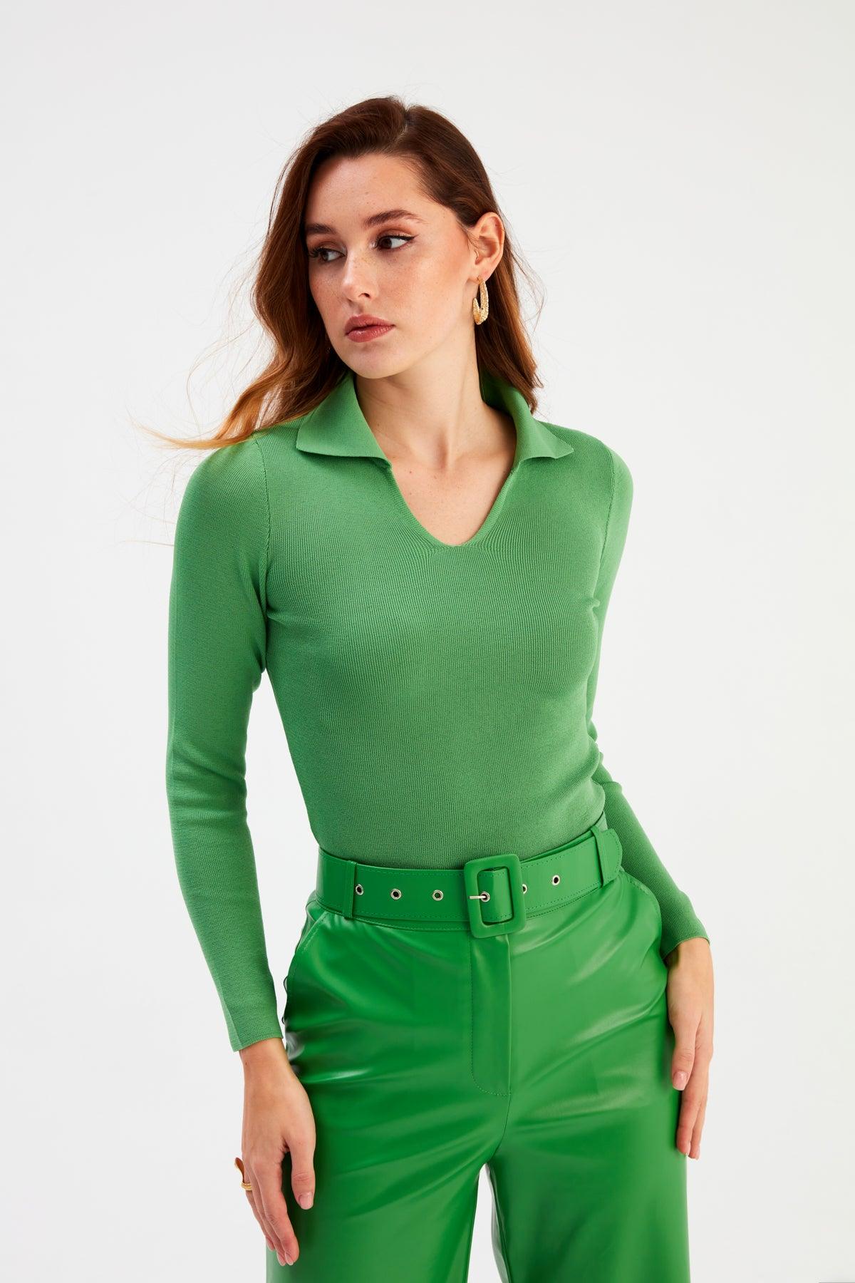 Polo Neck Knitwear Green / One Size ZEFASH