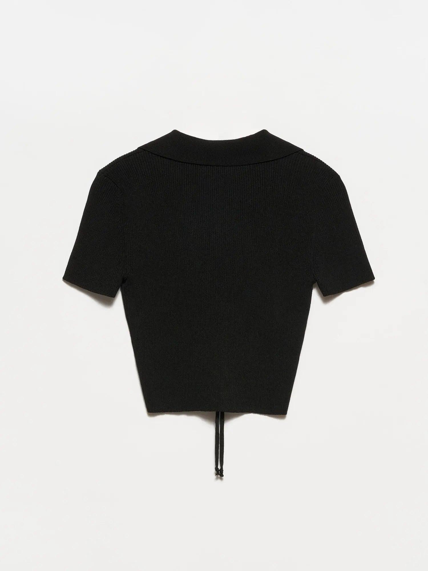 Polo Neck Pleated Front Short Sleeve Crop Top ZEFASH