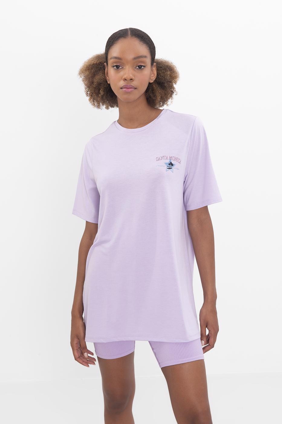 Print Embroidery Detailed Basic T-Shirt Lilac / XS / 2 ZEFASH