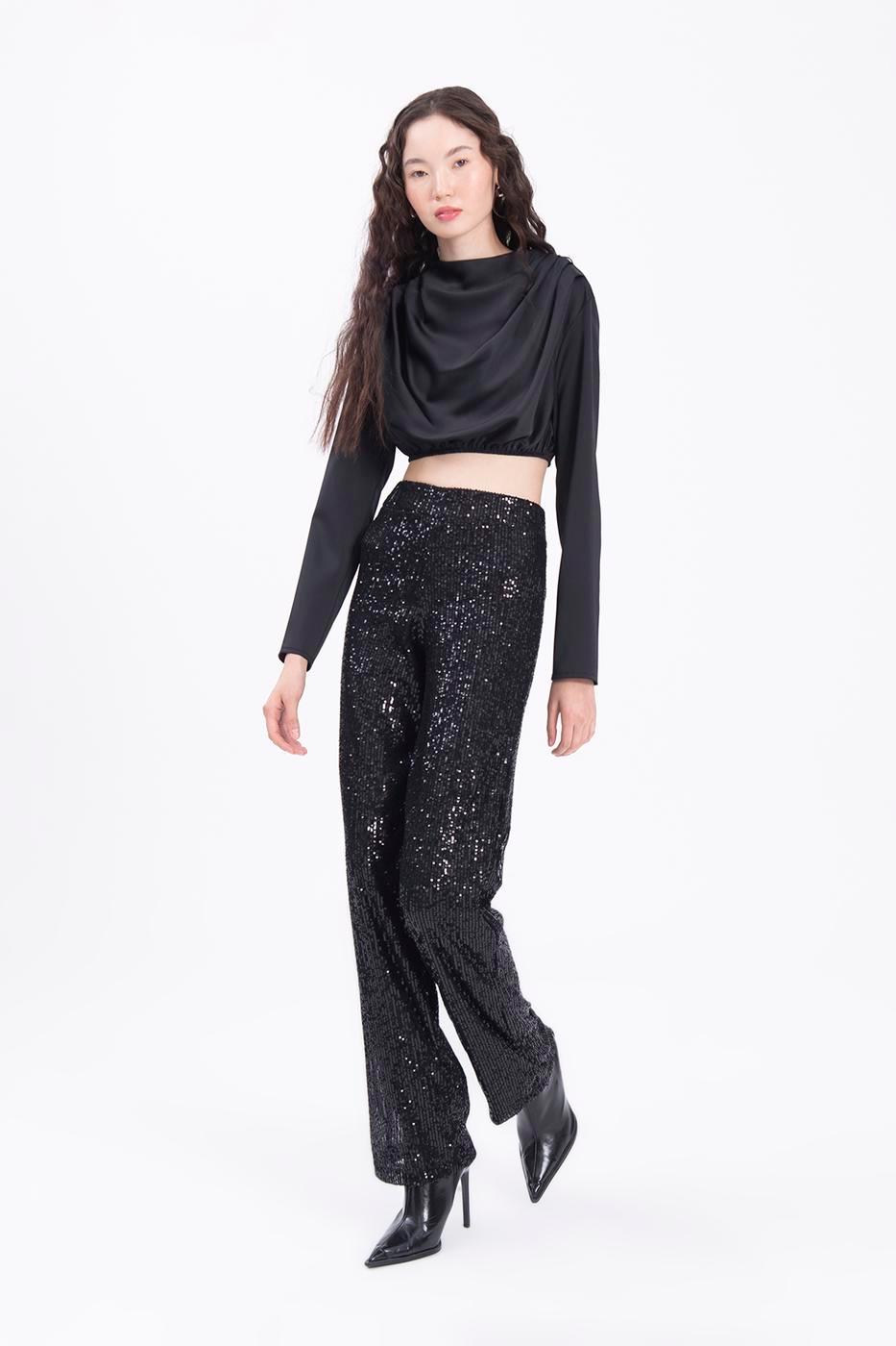 Sequined Pile Cuff Trousers ZEFASH