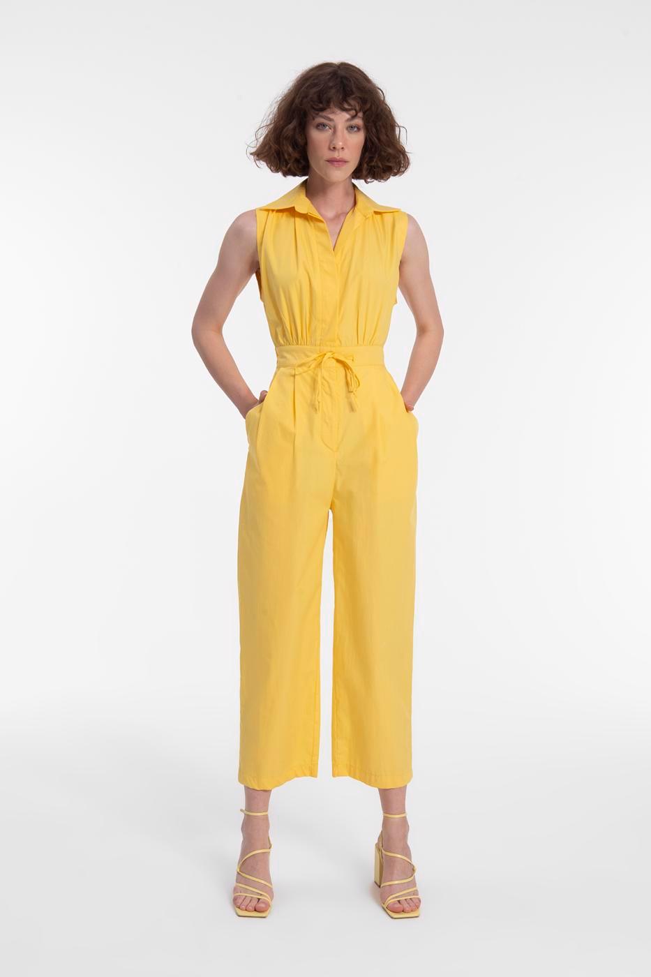 Shirt Collar Sleeveless Jumpsuit Yellow / XS / 2 ZEFASH
