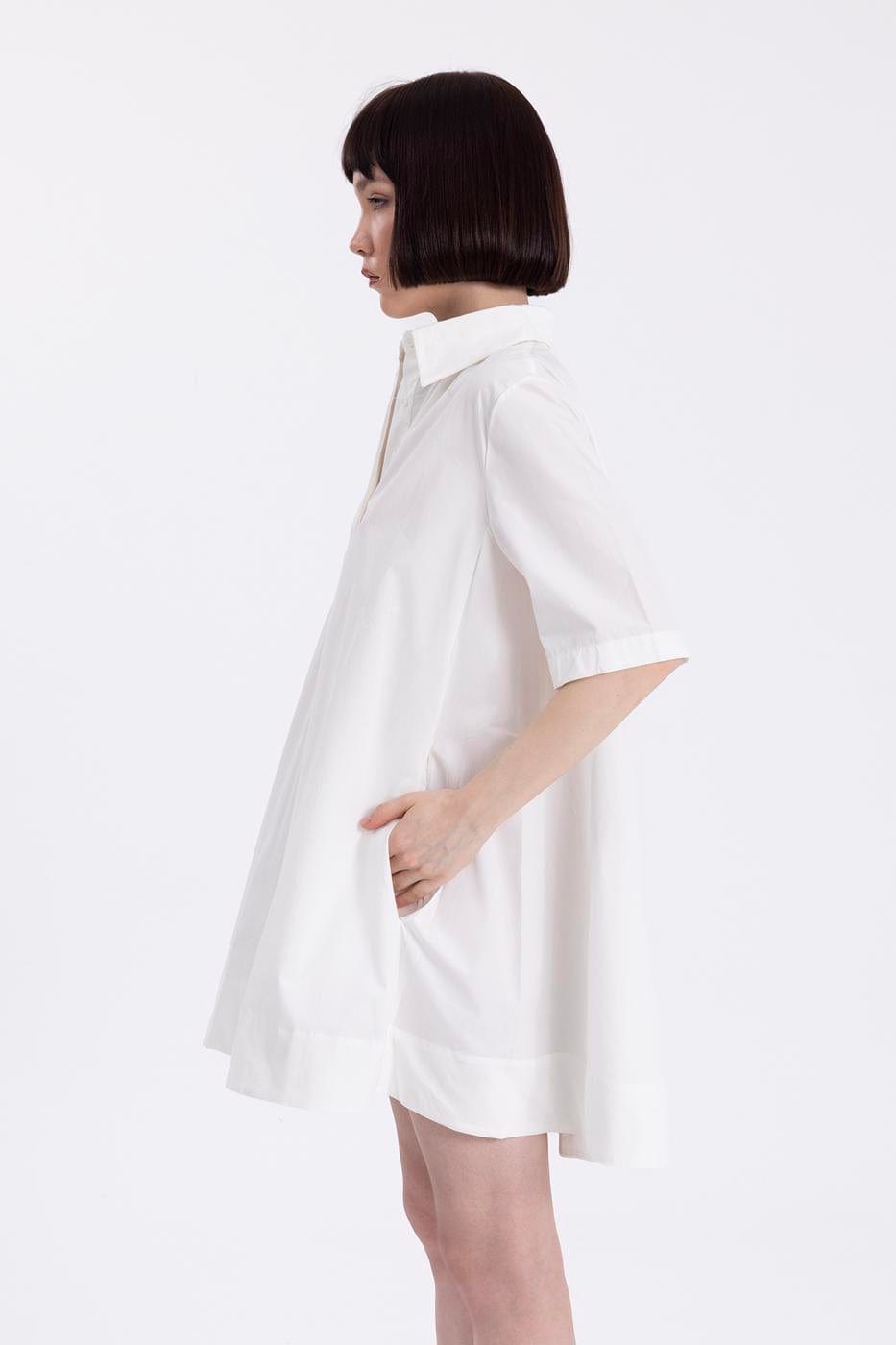 Short Sleeve Mini Poplin Shirt Dress ZEFASH