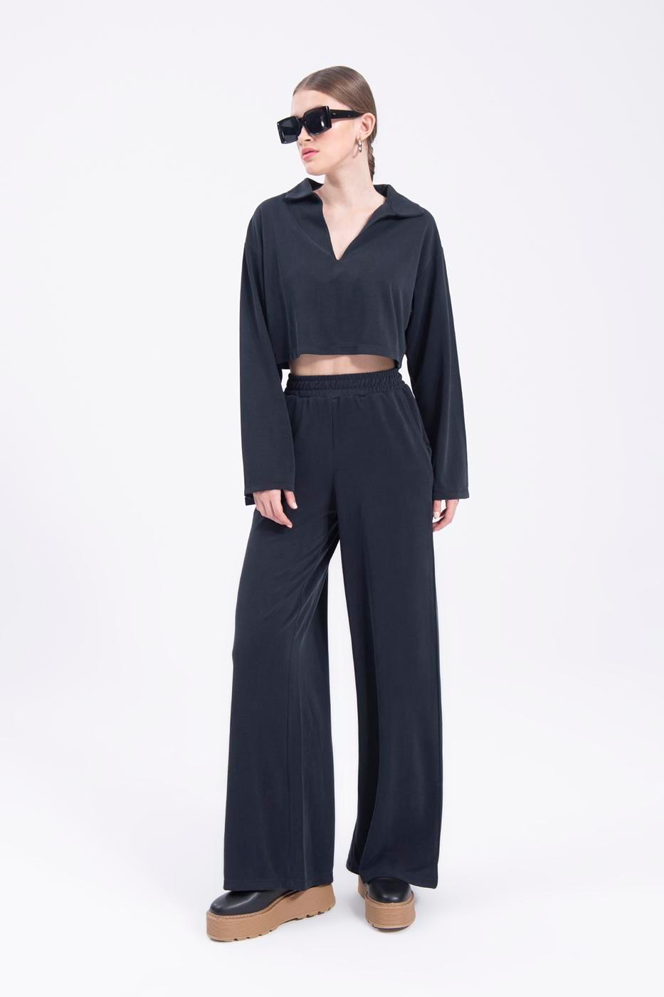 Soft Textured Modal Loose Trousers Navy / XS / 2 ZEFASH