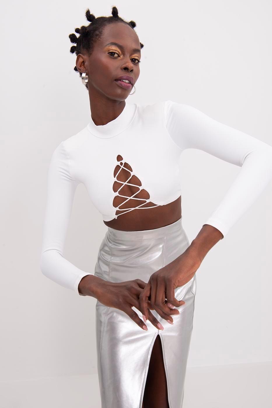 Stand Collar Crop Body With Front Center Window ZEFASH