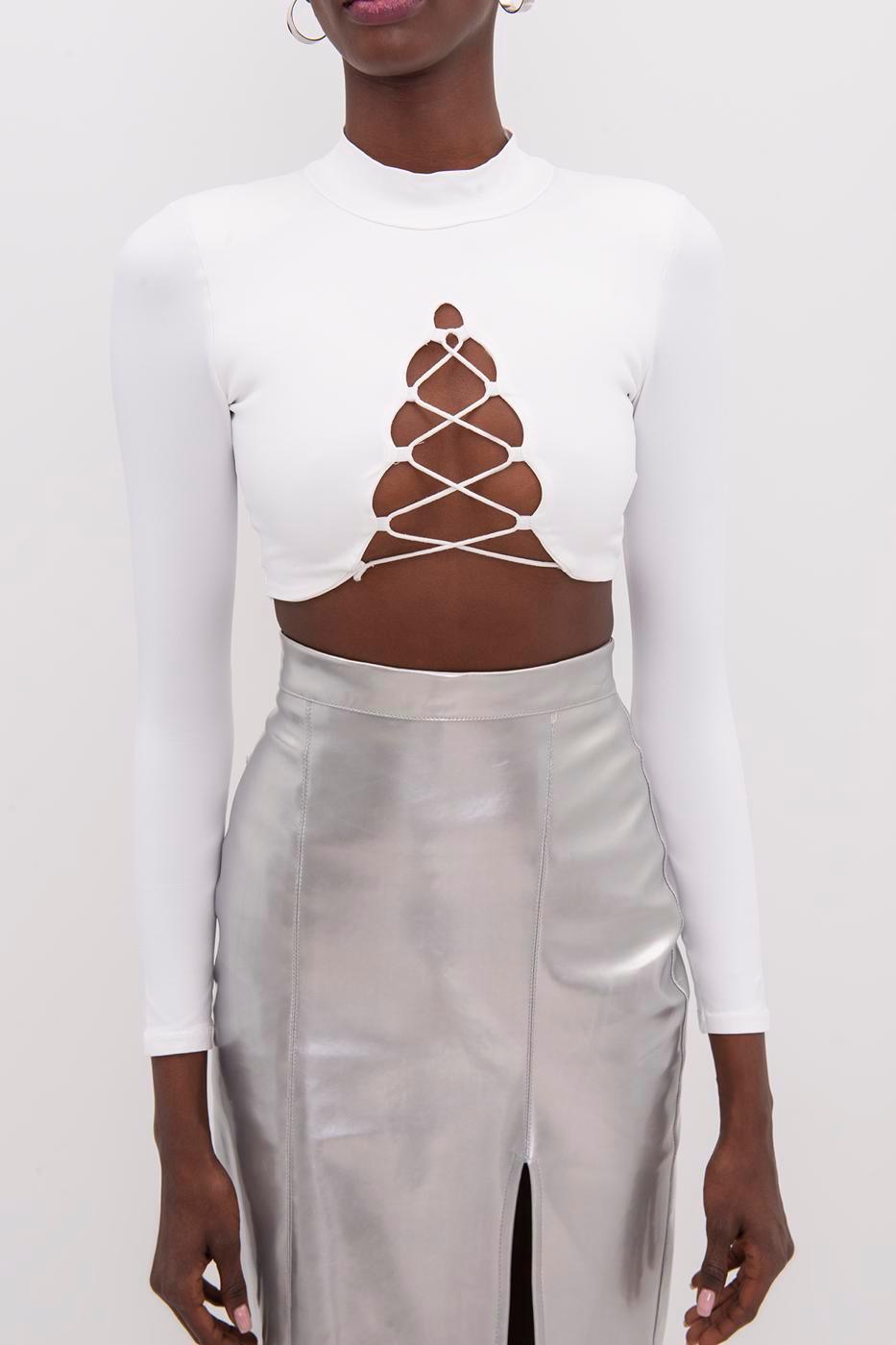 Stand Collar Crop Body With Front Center Window ZEFASH