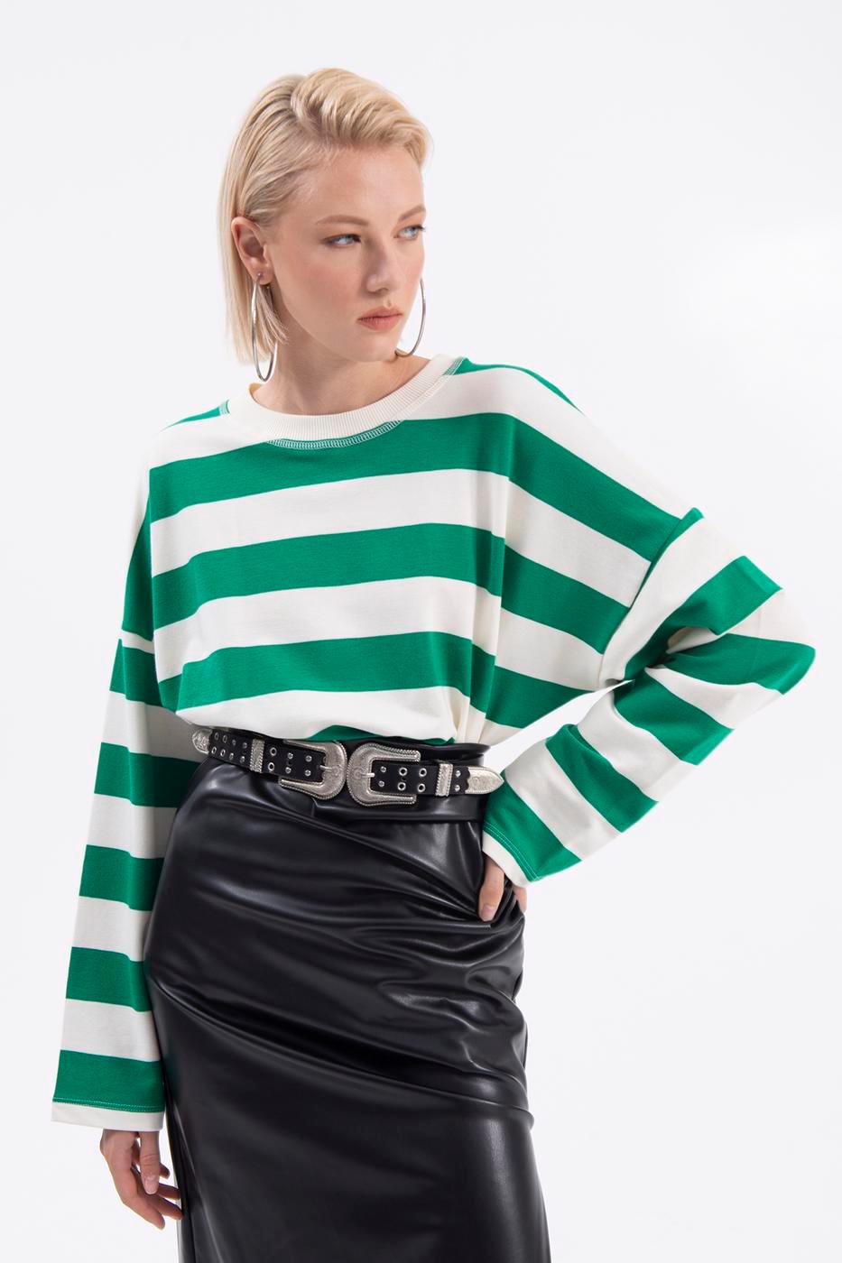 Striped Basic Sweatshirt Green / S / 4 ZEFASH