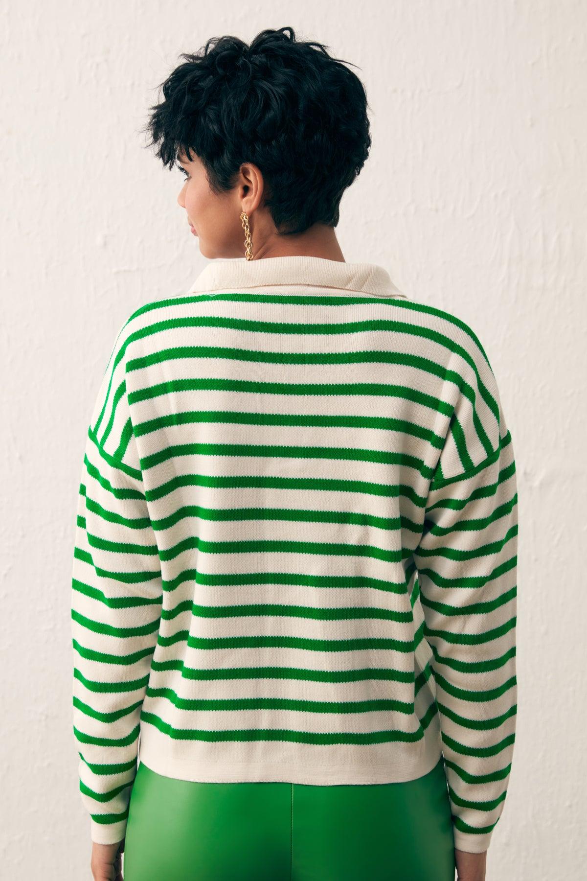 Striped Loose Knitwear Green-Cream / One Size ZEFASH