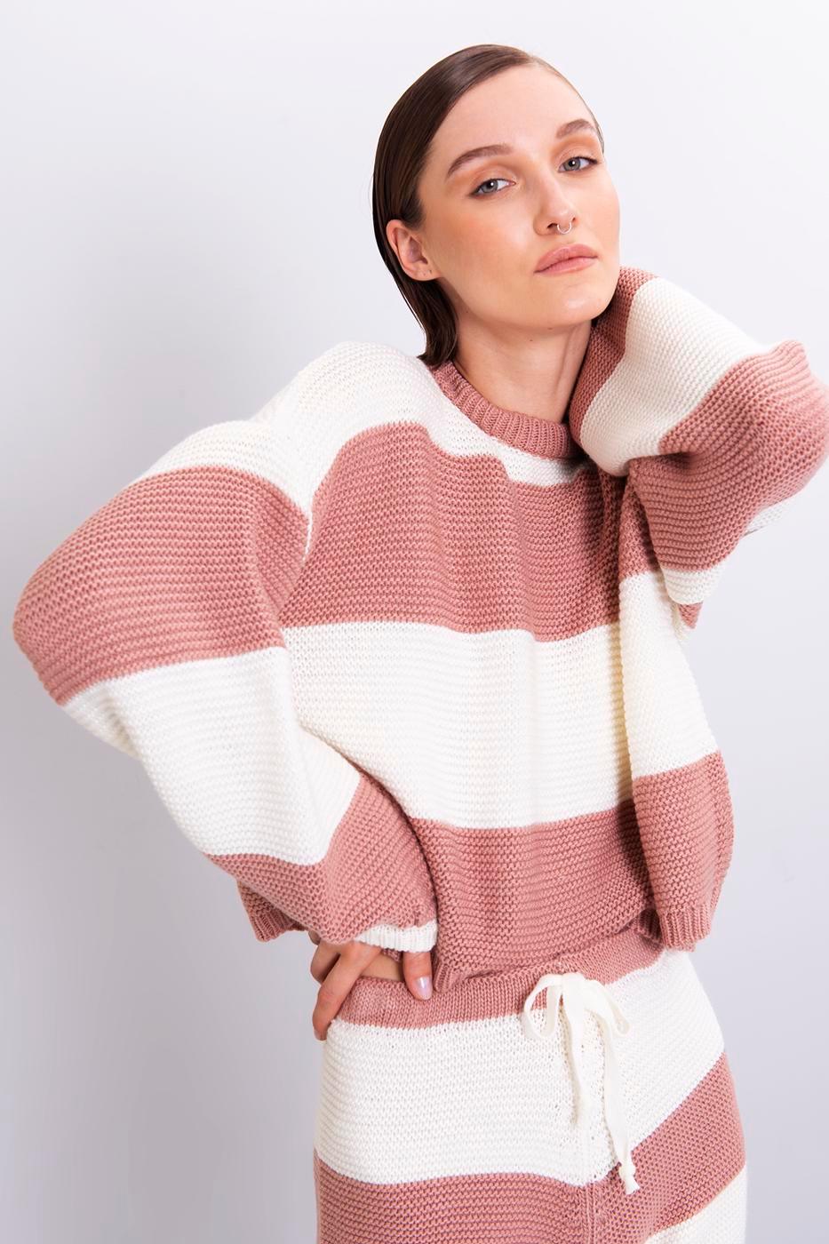 Striped Loose Sweater Pink / XS / 2 ZEFASH
