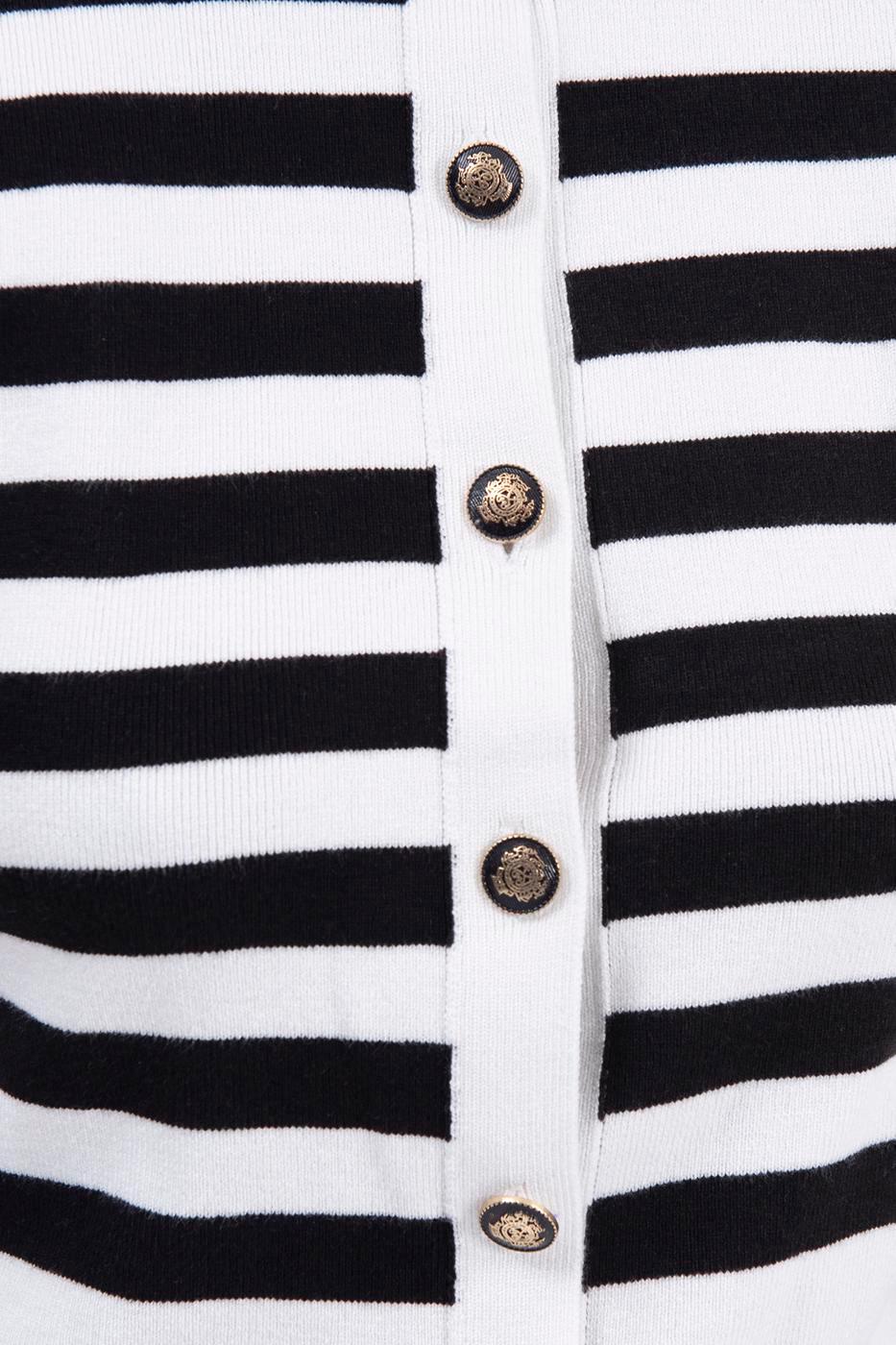 Striped Metal Button Cardigan ZEFASH