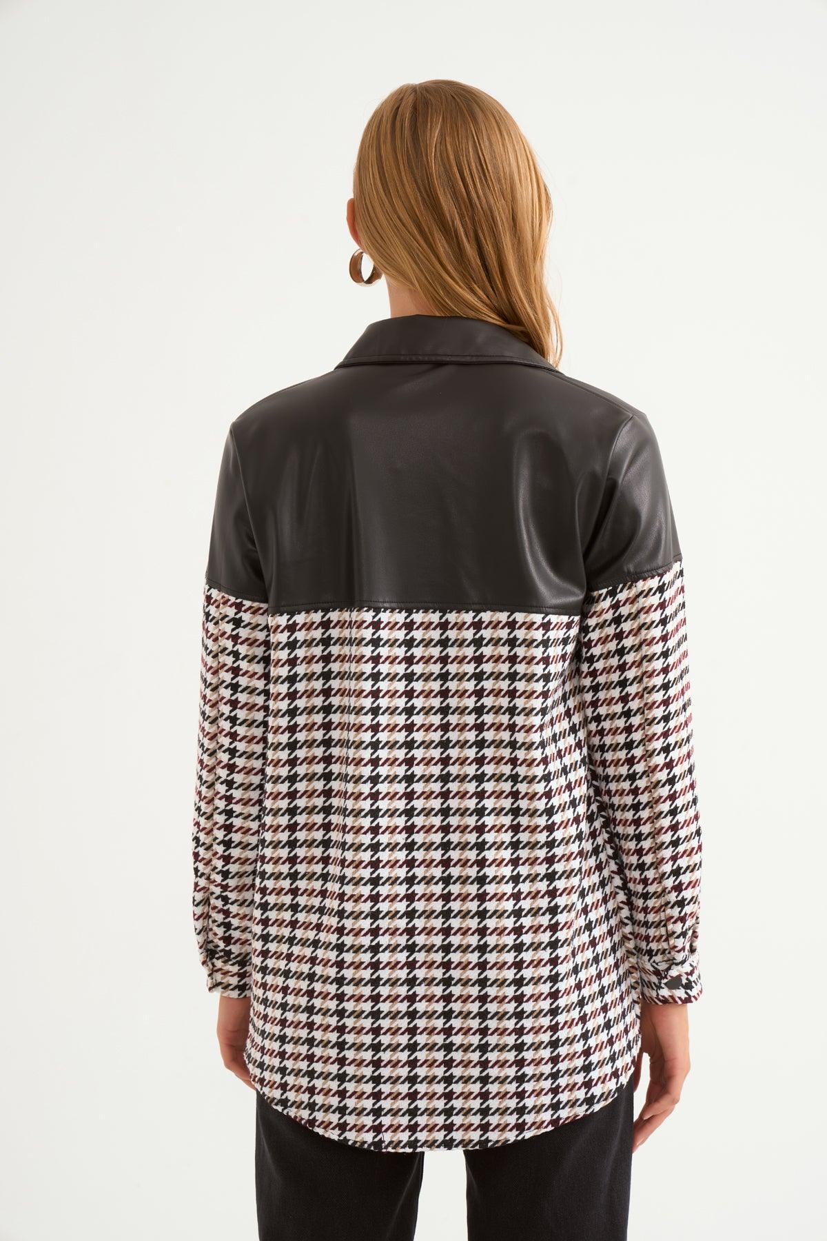 Textured Shirt Jacket With Leather Details ZEFASH