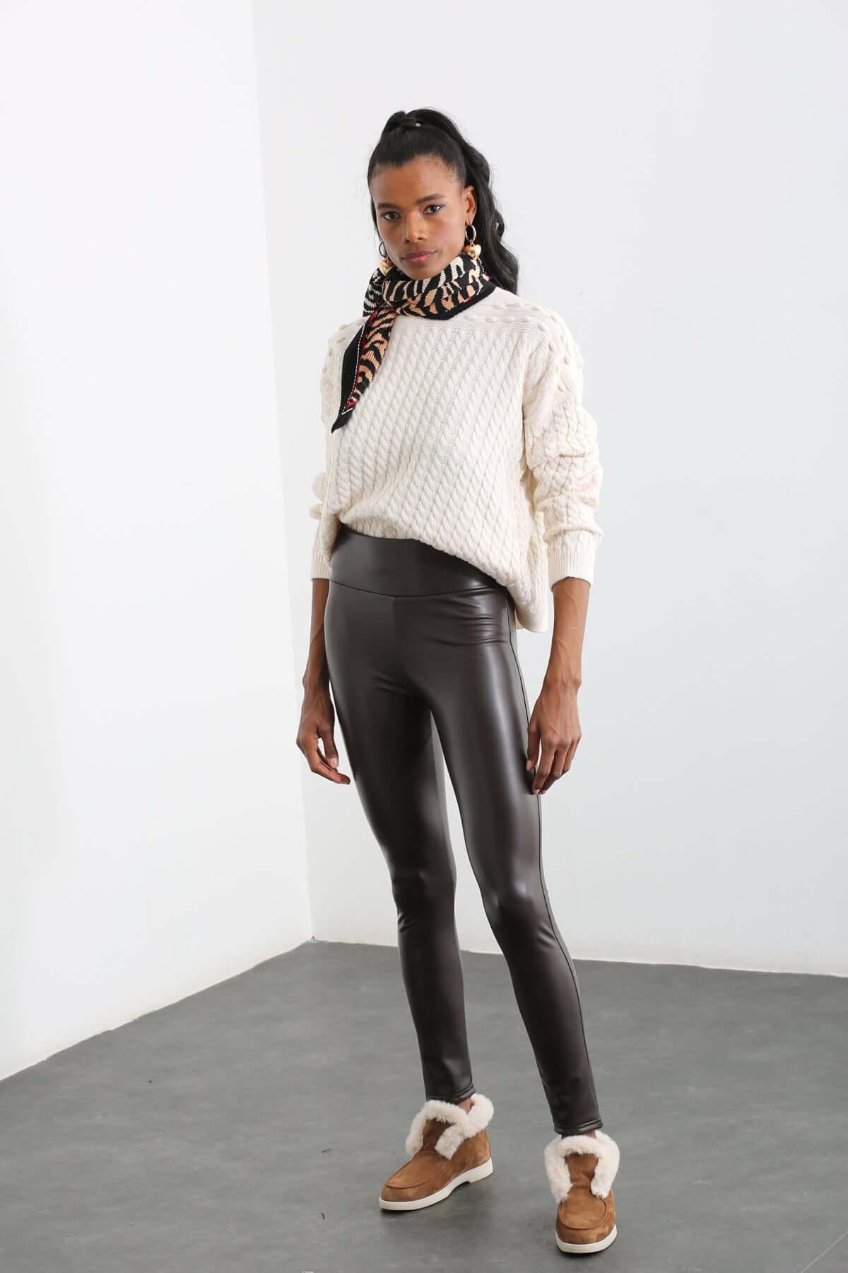 Thick Belted Leather Leggings ZEFASH