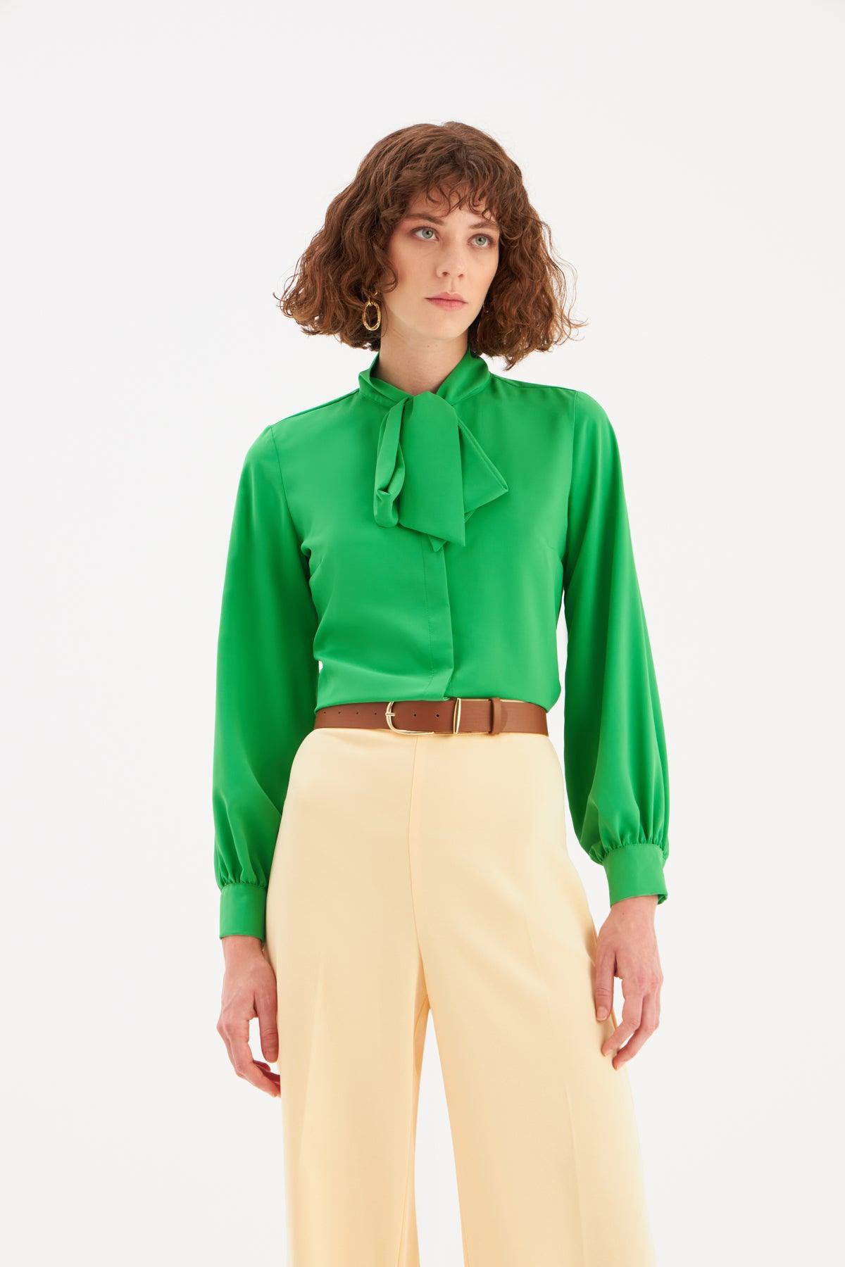 Tie Collar Shirt Green / S / 4 ZEFASH
