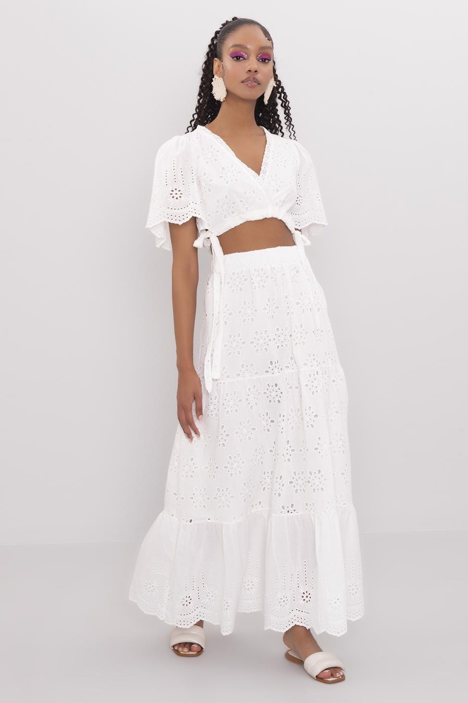 Tiered Brode Long Skirt White / XS / 2 ZEFASH