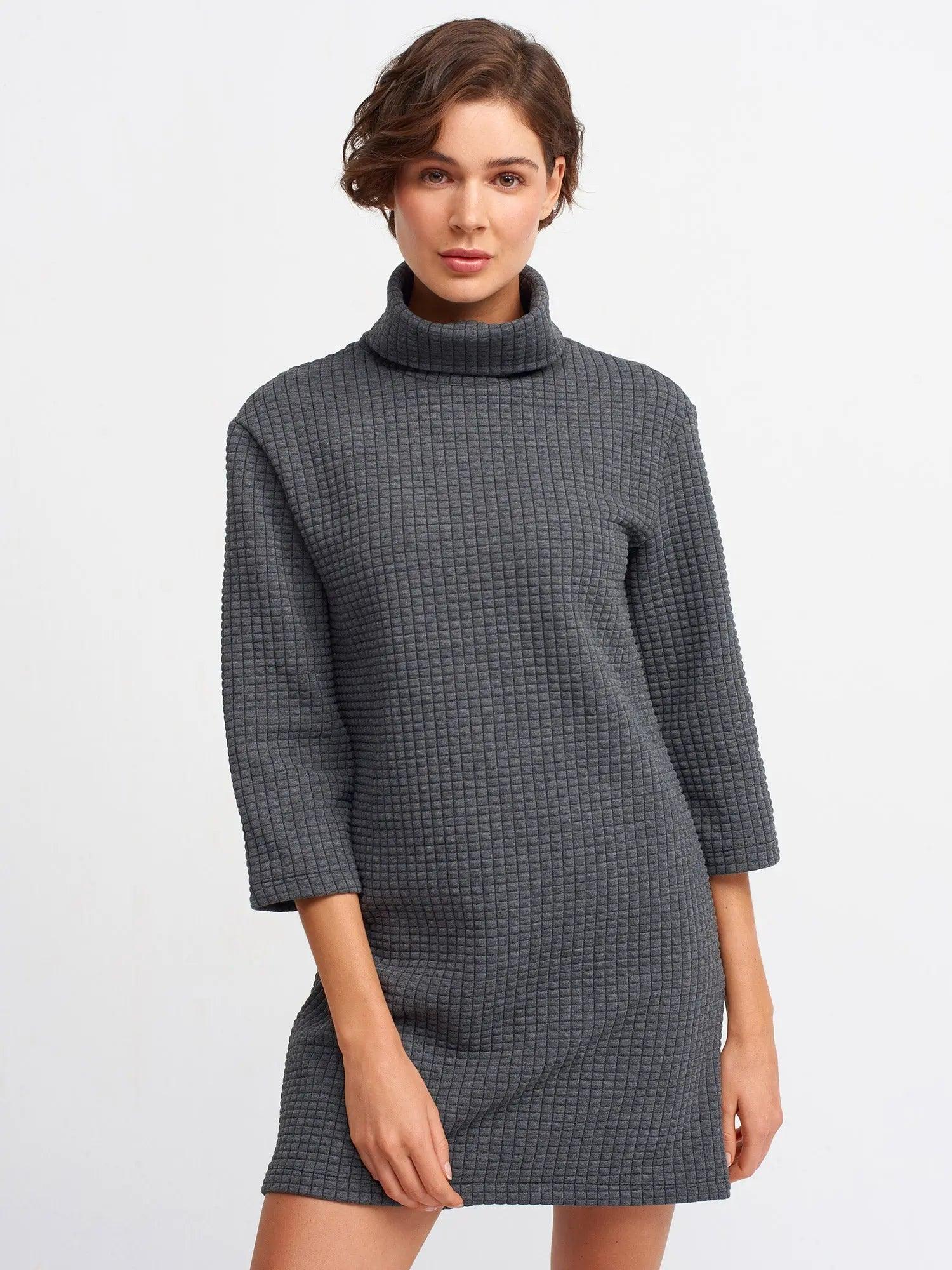 Turtleneck Knitwear Mini Dress Grey / S / 4 ZEFASH
