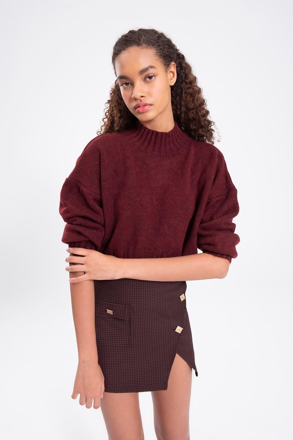 Turtleneck Knitwear Sweater Burgundy / XS / 2 ZEFASH