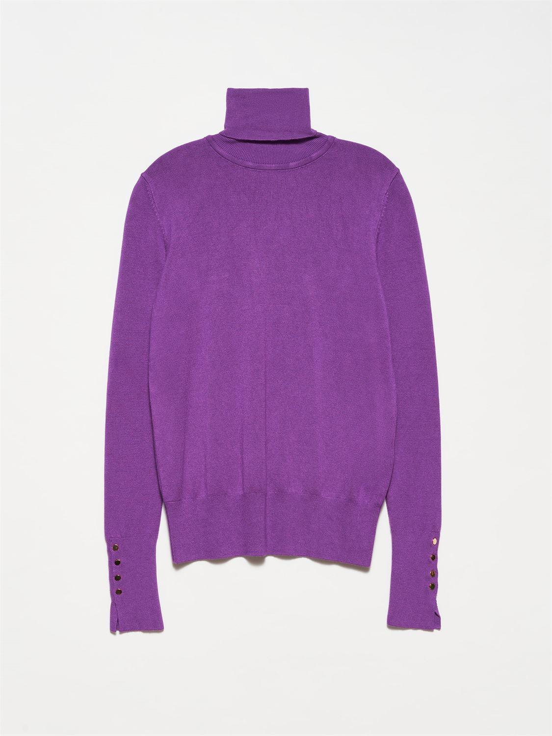 Turtleneck Sweater With Dropped Sleeves Purple / One Size ZEFASH