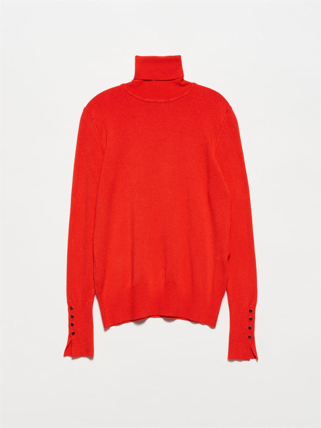 Turtleneck Sweater With Dropped Sleeves Red / One Size ZEFASH