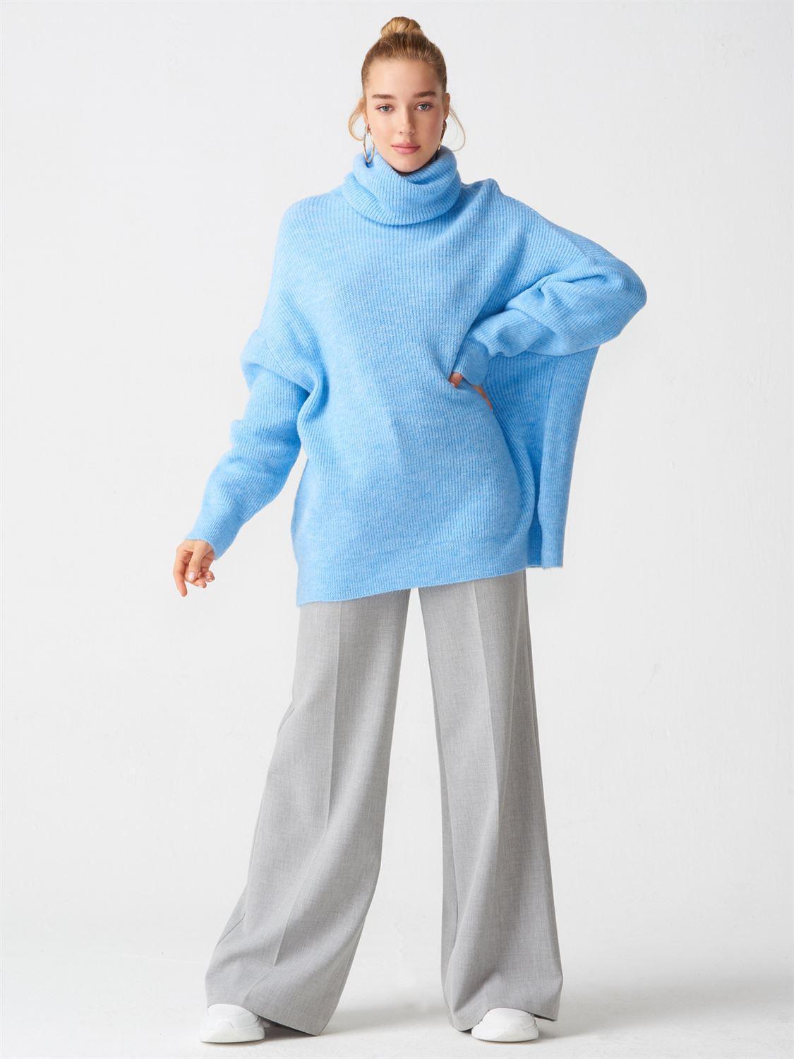 Turtleneck Wide Sweater Baby Blue / One Size ZEFASH