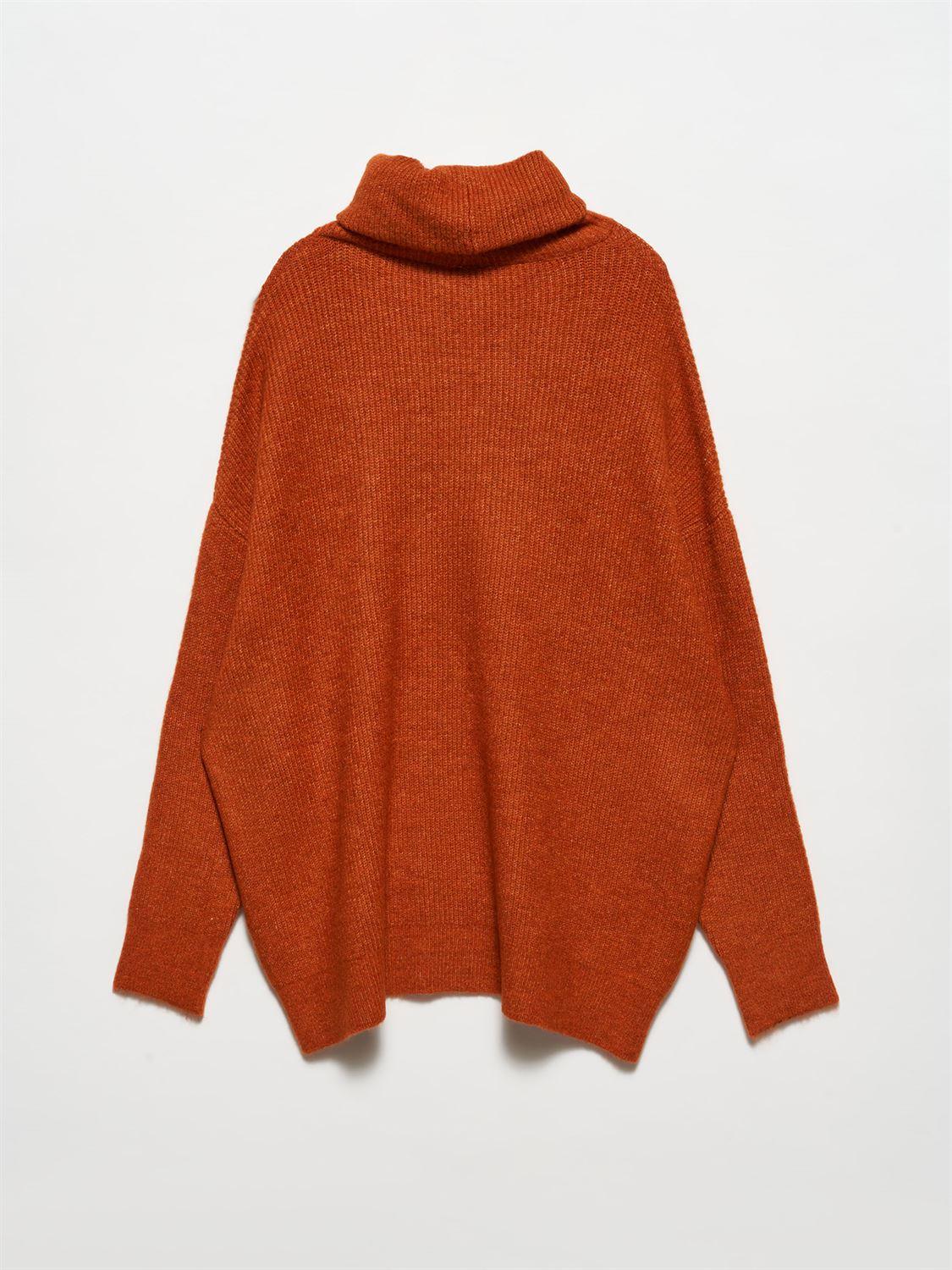 Turtleneck Wide Sweater Dark Orange / One Size ZEFASH