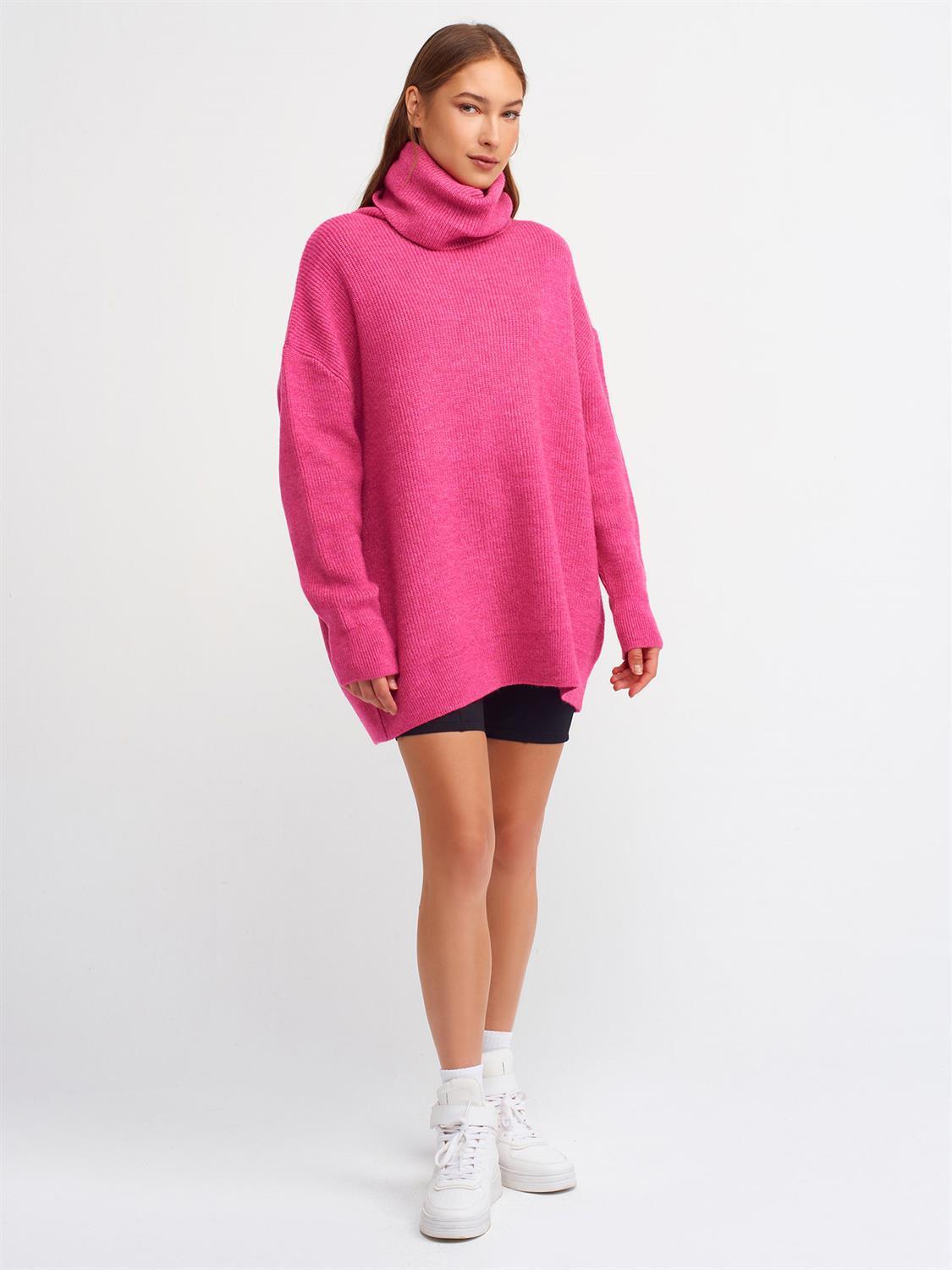 Turtleneck Wide Sweater Fuchsia / One Size ZEFASH