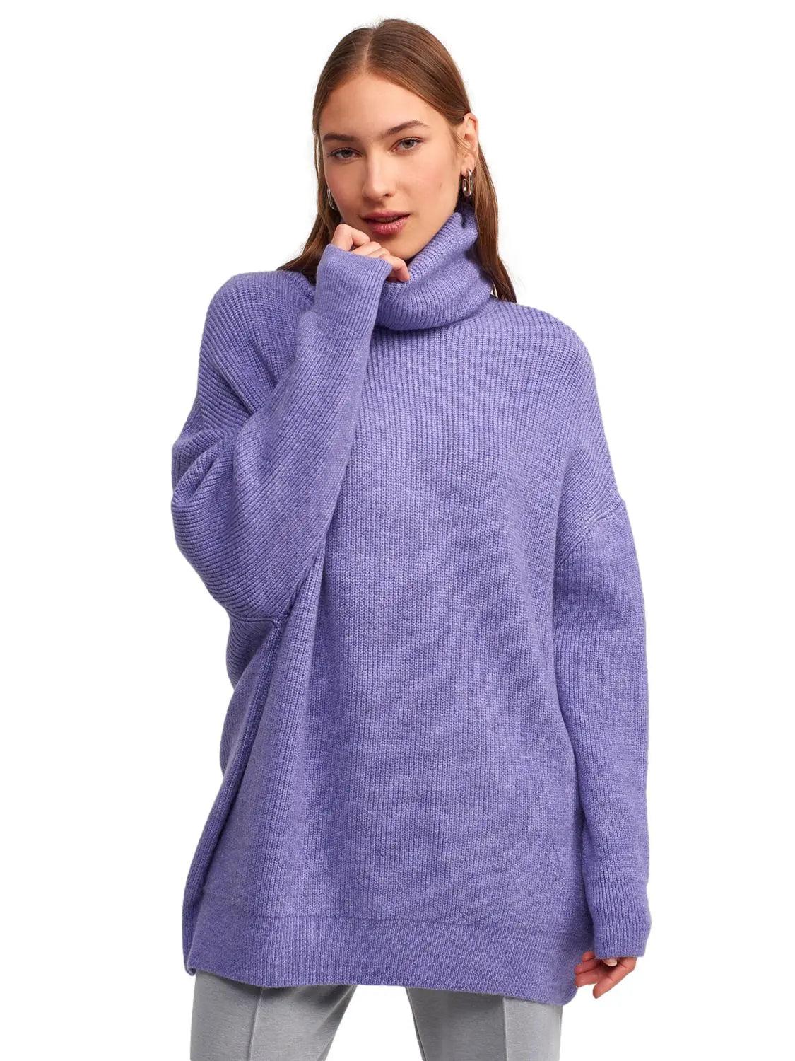 Turtleneck Wide Sweater Lavender / One Size ZEFASH