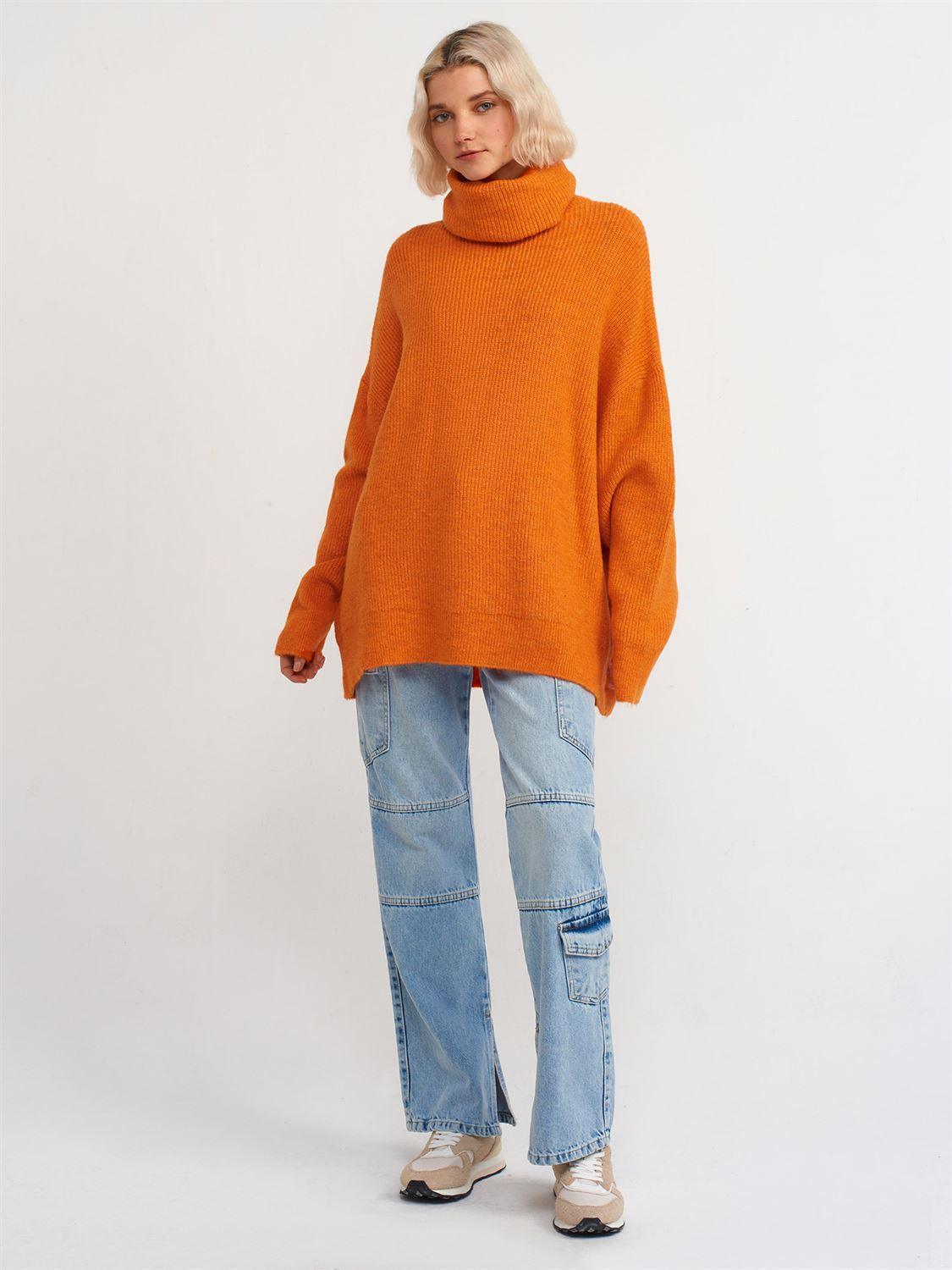 Turtleneck Wide Sweater Orange / One Size ZEFASH