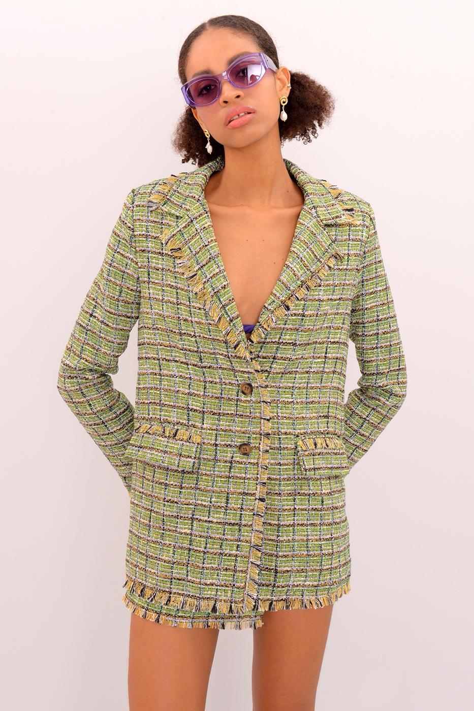 Tweed Tasseled Blazer Jacket Light Green / XS / 2 ZEFASH