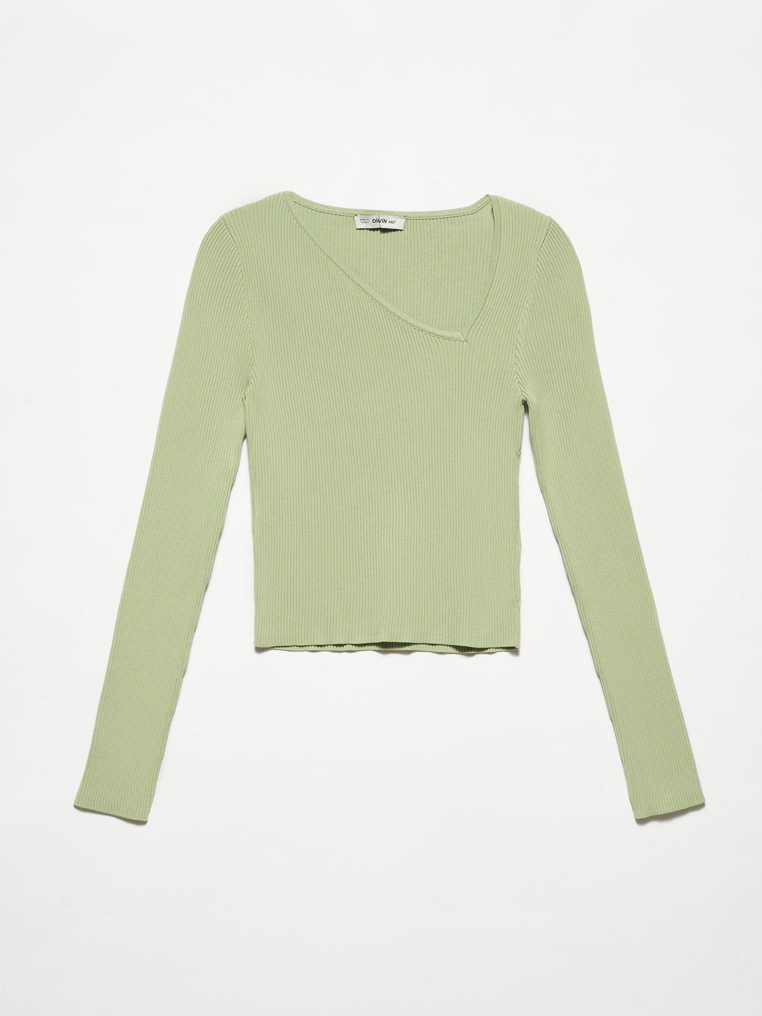 V-Neck Asymmetrical Sweater Light Khaki / One Size ZEFASH