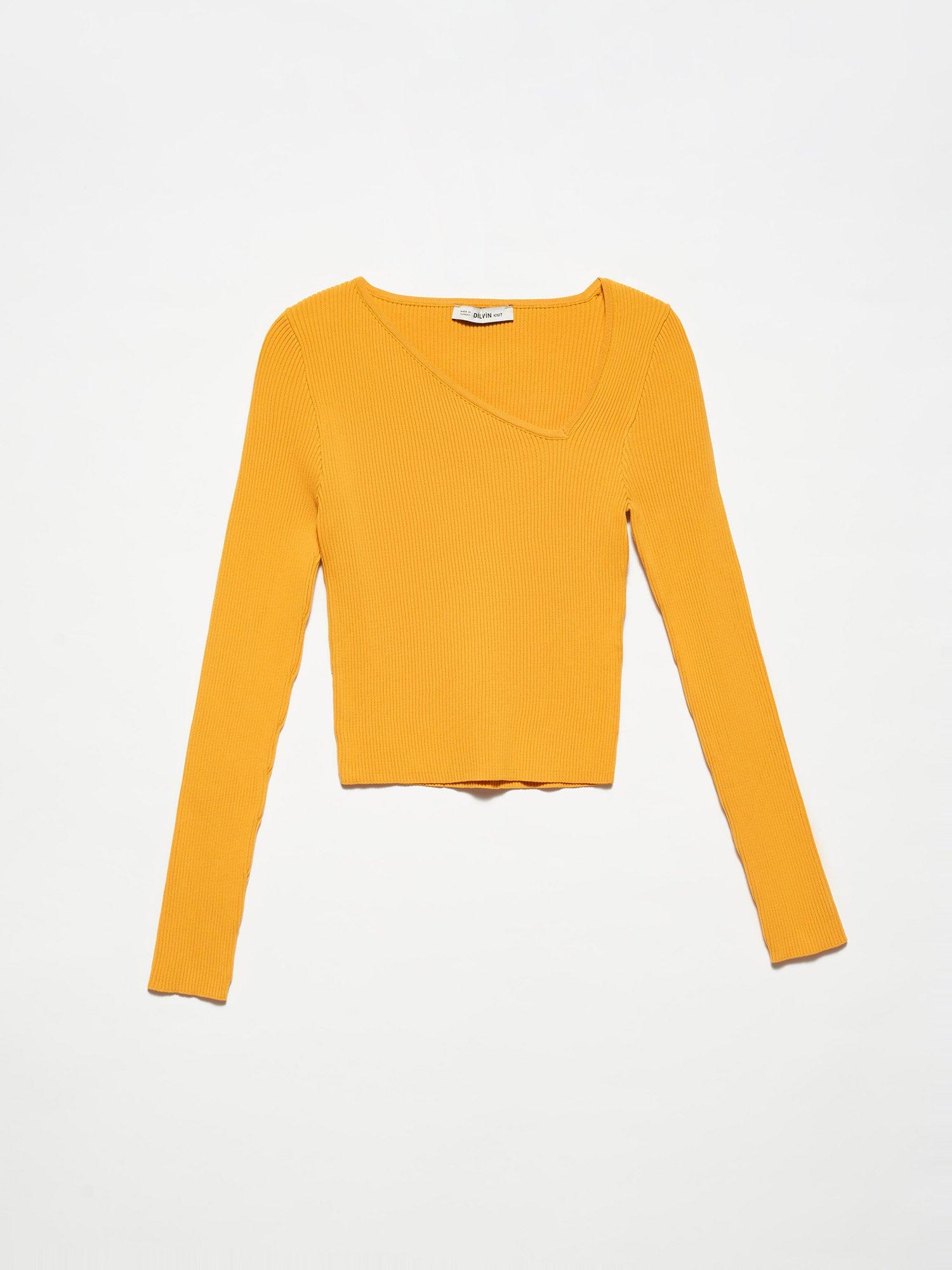V-Neck Asymmetrical Sweater Yellow / One Size ZEFASH
