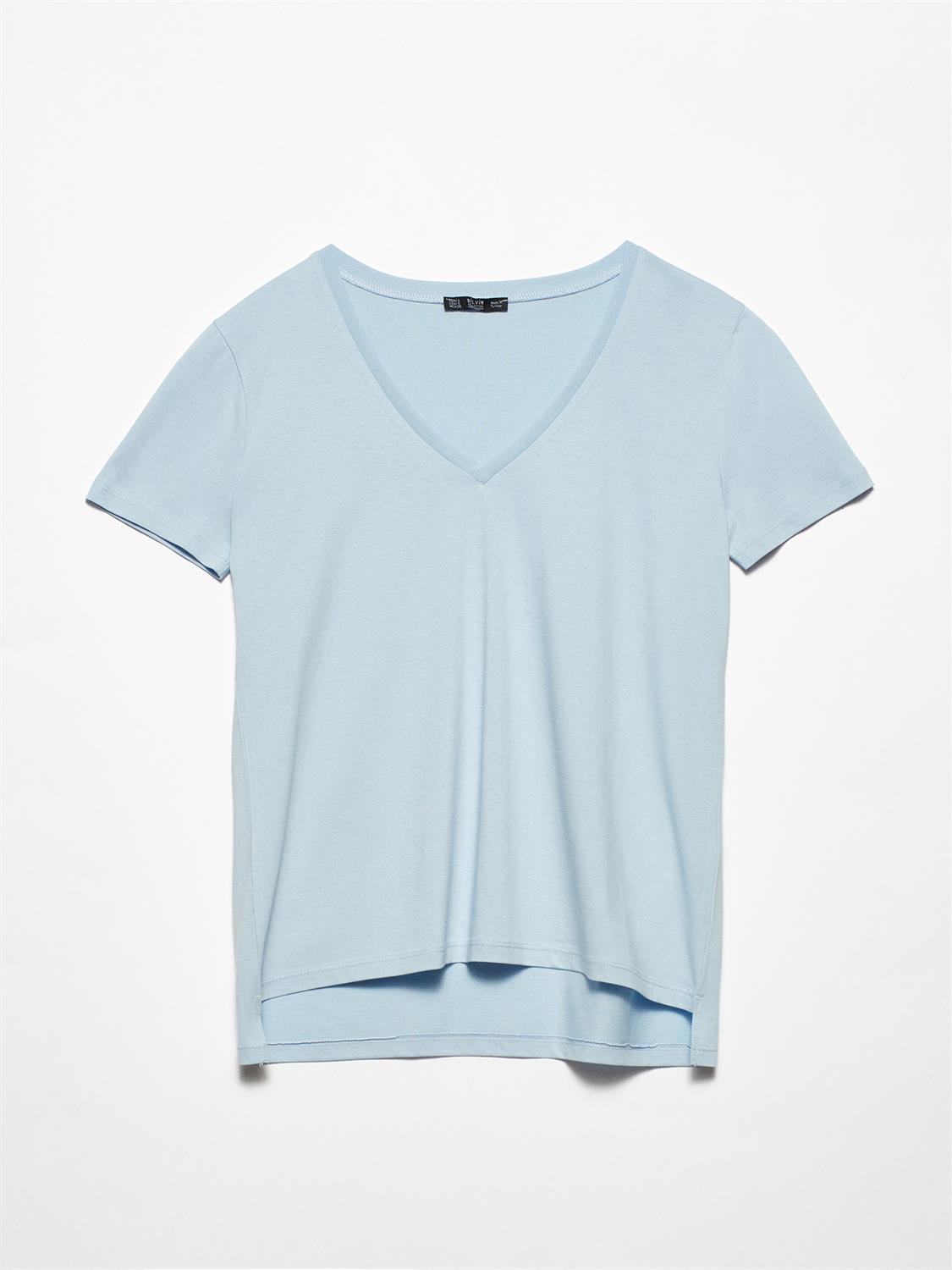 V-Neck Basic T-Shirt Baby Blue / XS / 2 ZEFASH