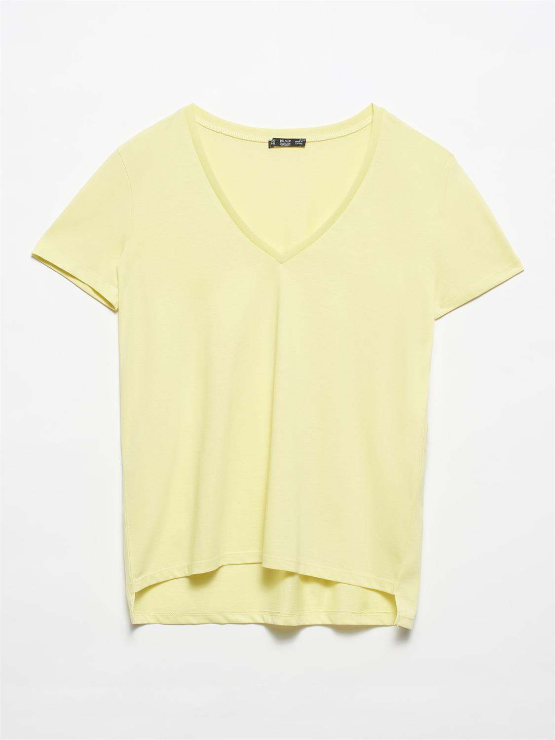V-Neck Basic T-Shirt Light Yellow / L / 8 ZEFASH
