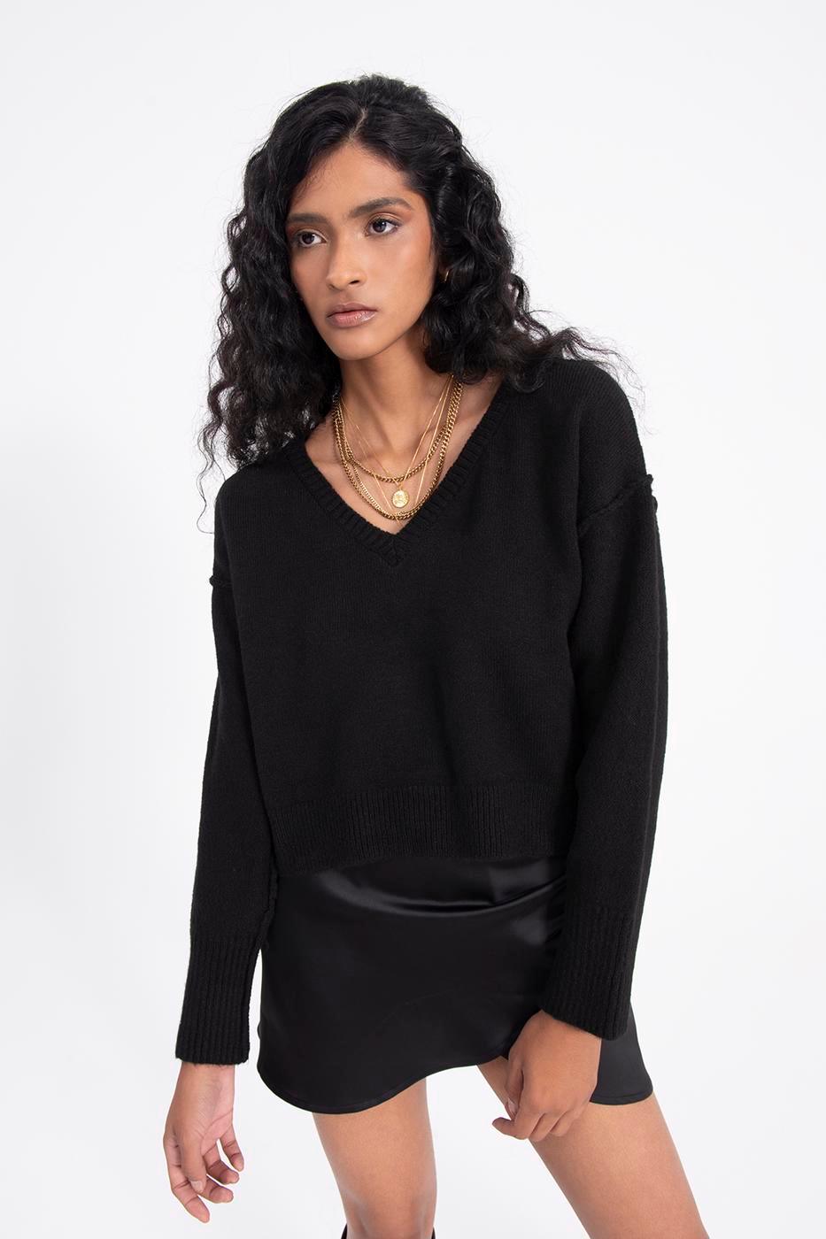 V-Neck Knitwear Sweater Black / L / 8 ZEFASH