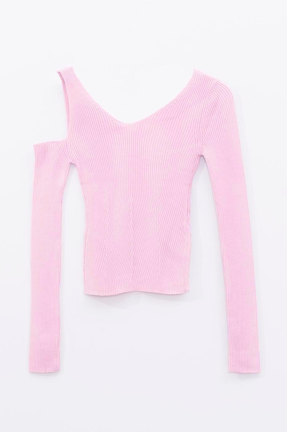 V Neck Shoulder Window Detailed Knitwear Body Pink / XS / 2 ZEFASH