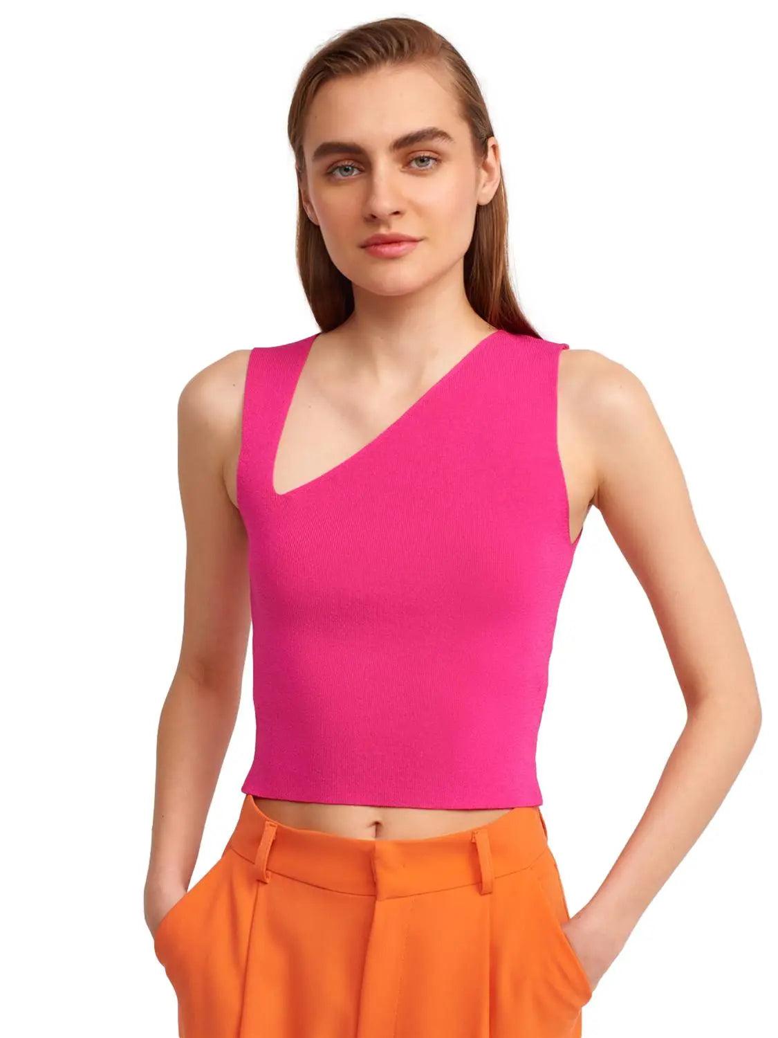 V Side Sleeveless Sweater Pink / One Size ZEFASH