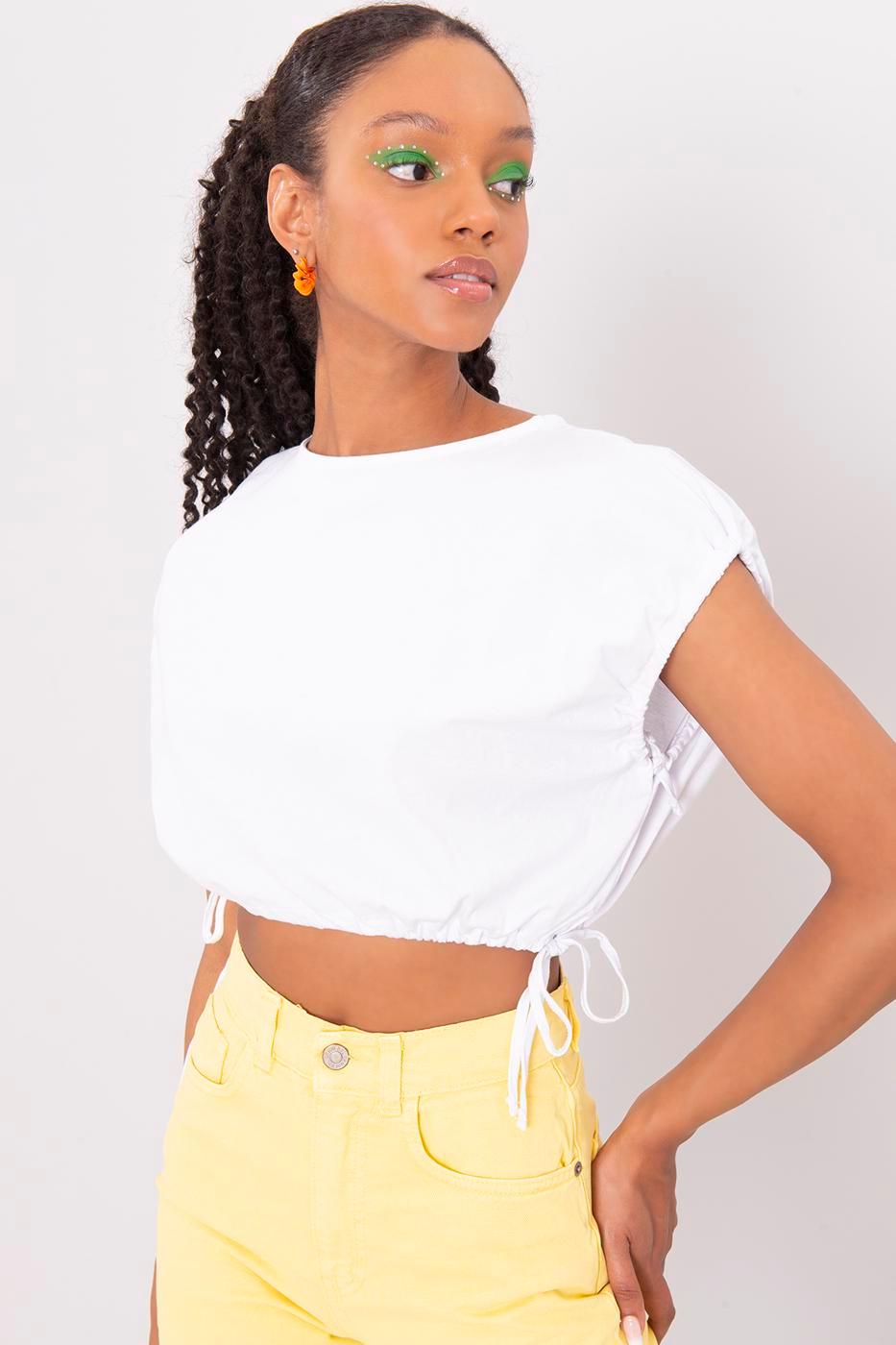 Waist And Arm Cleavage Detailed Crop T-Shirt White / XS / 2 ZEFASH