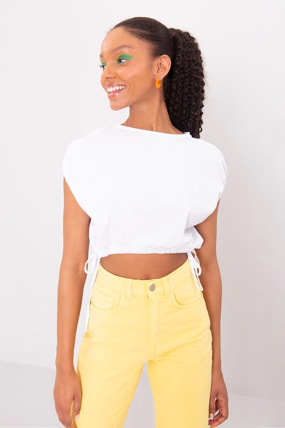Waist And Arm Cleavage Detailed Crop T-Shirt ZEFASH