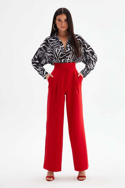 Waist Detailed Pocket Trousers Red / S / 4 ZEFASH