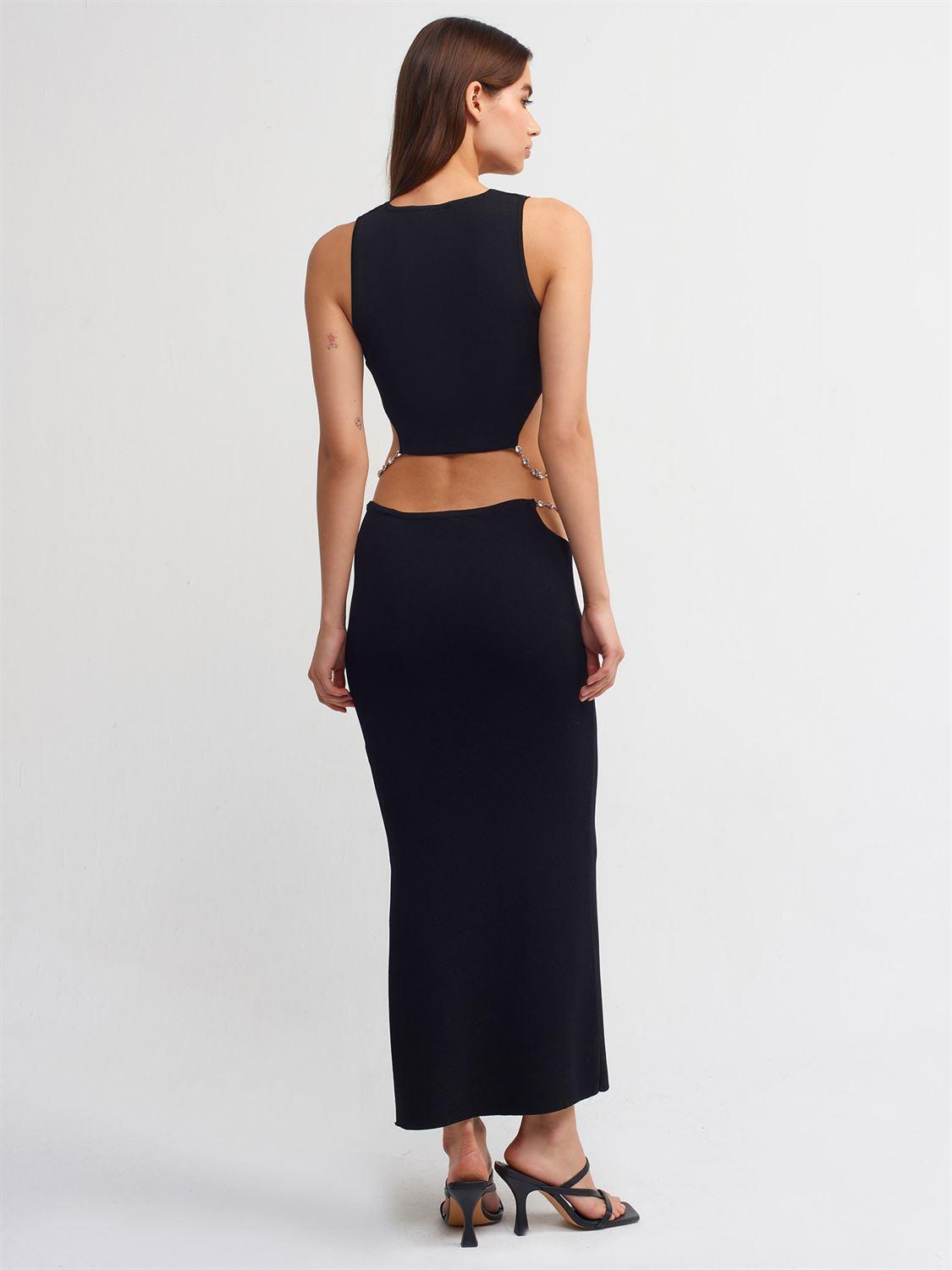 Waist Low-Cut Stone Tricot Skirt Black / One Size ZEFASH