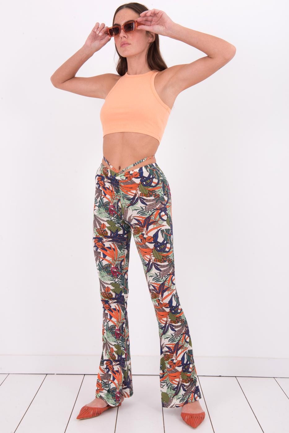 Waist Tie Detailed Patterned Trousers ZEFASH