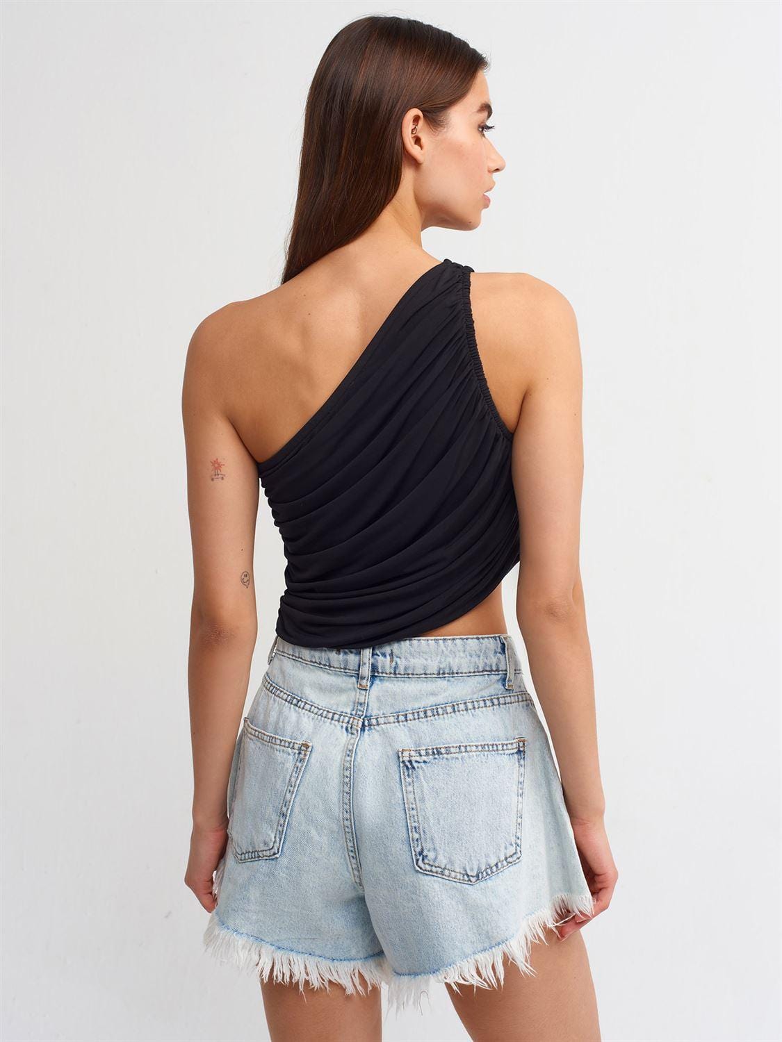 Wide Denim Shorts With Pleated Front ZEFASH