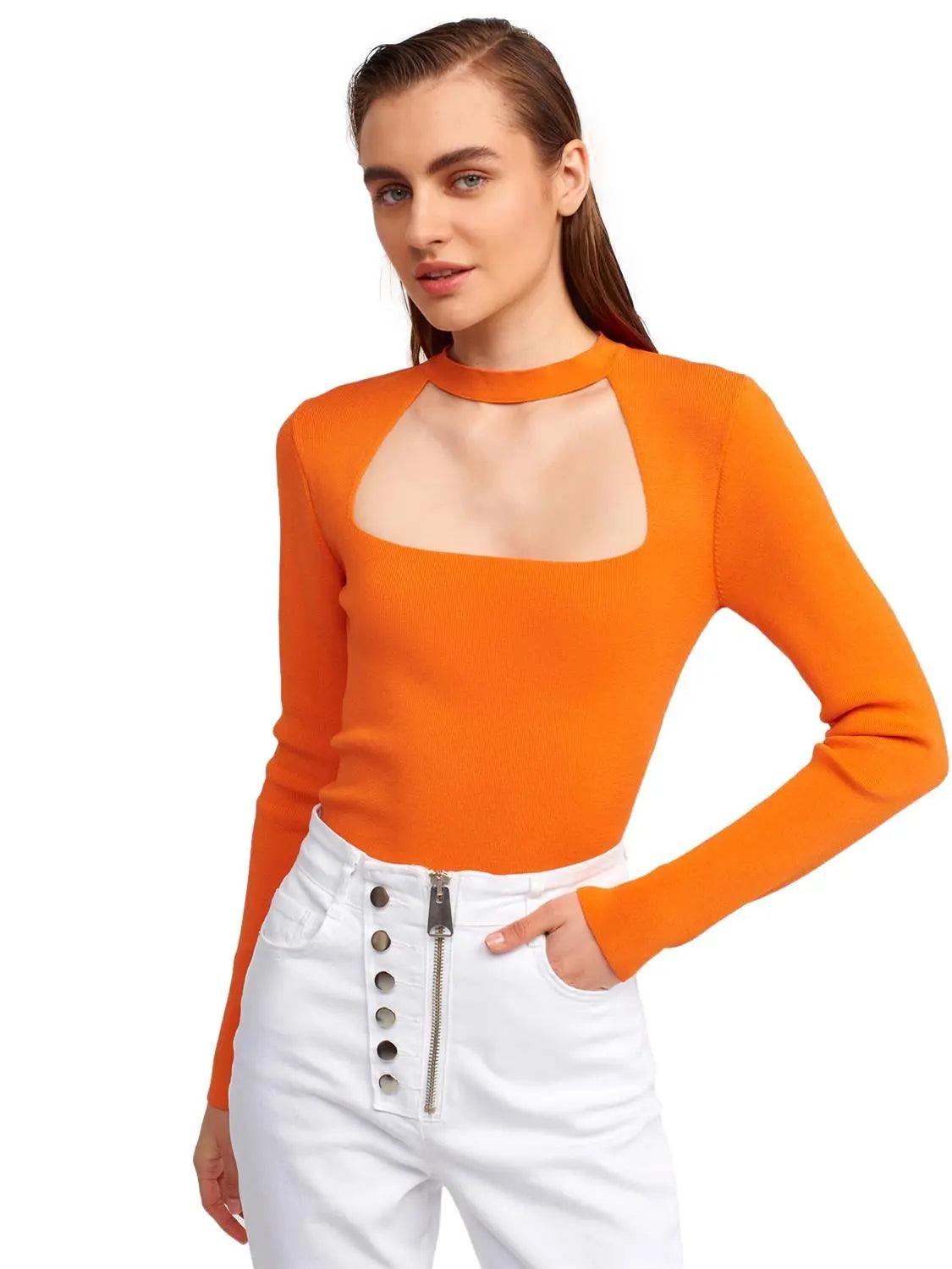 Zippered Sweater Orange / One Size ZEFASH