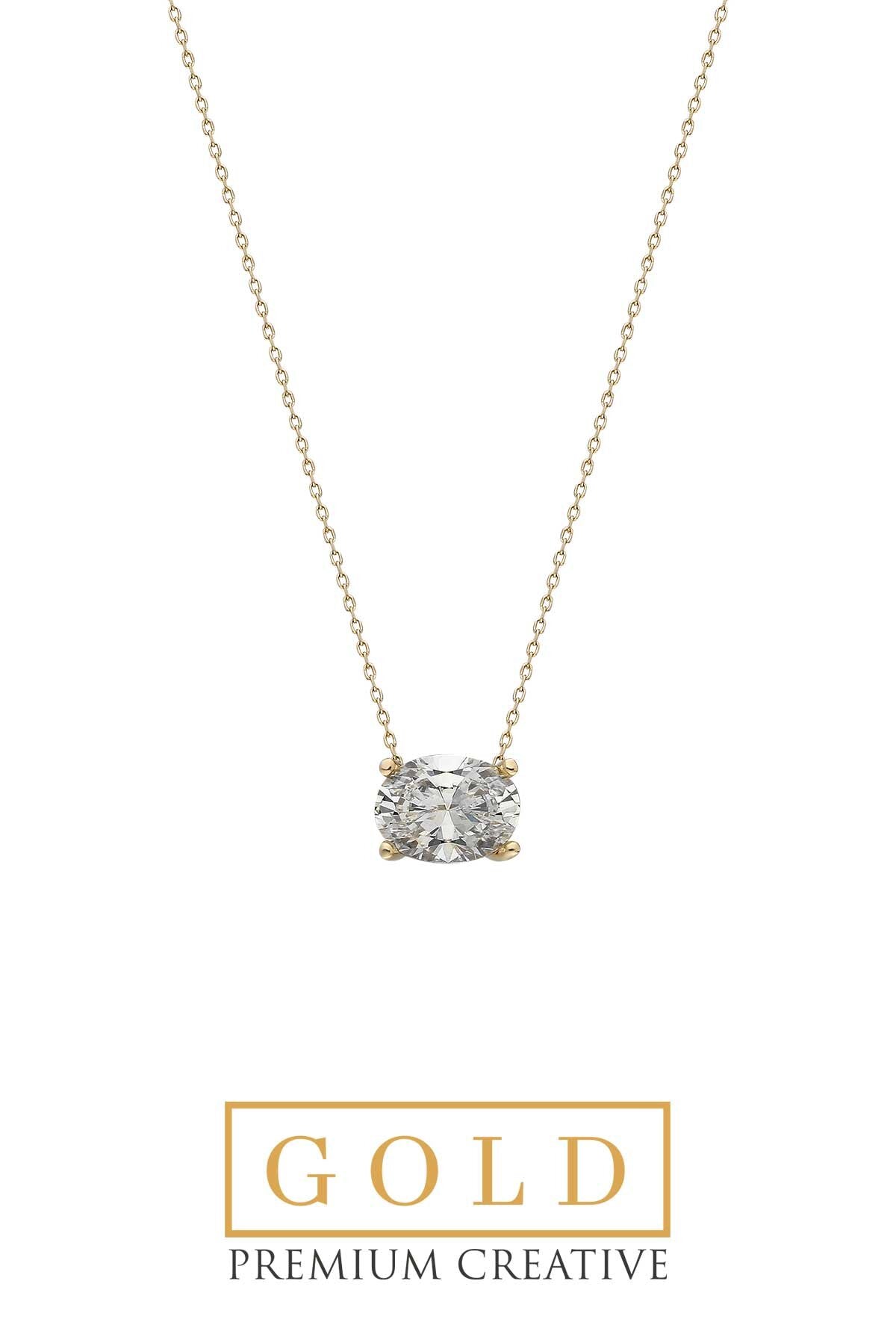 14 K Yellow Gold Certified Premium Created Solitaire Necklace 42 Cm