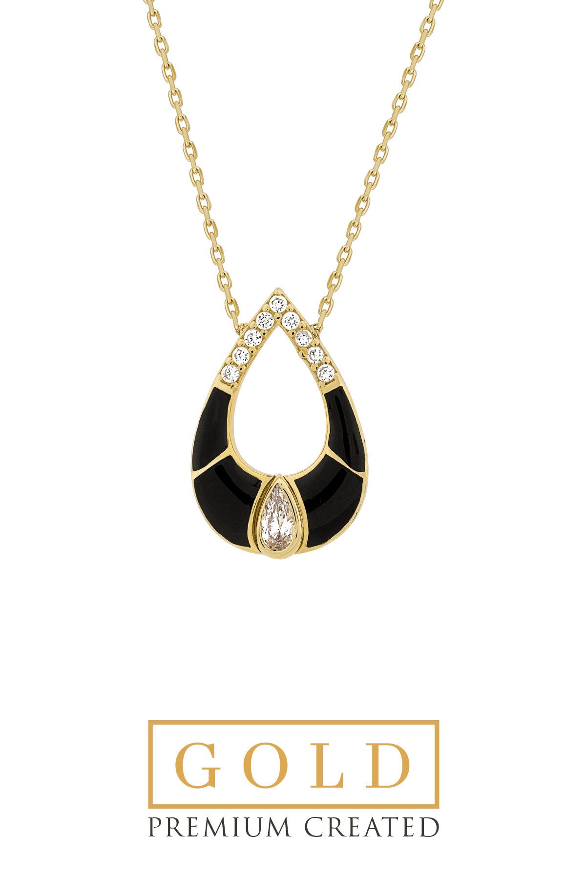 14 K Gold Certified Premium Created Stone Enamel Drop Necklace 42 Cm